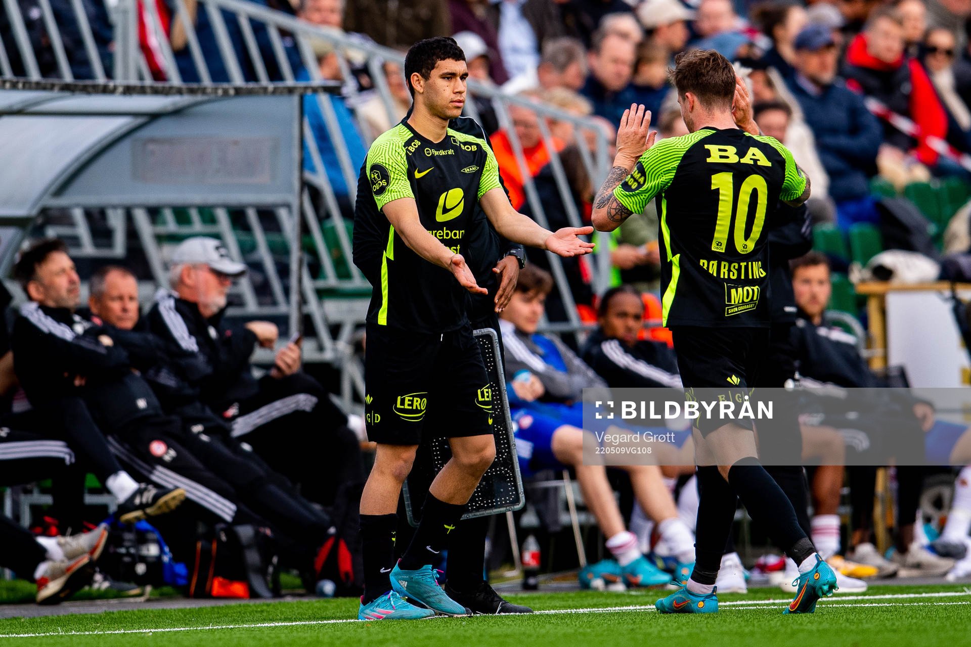 Isak Tomar Hjorteseth of Brann is being substituted with