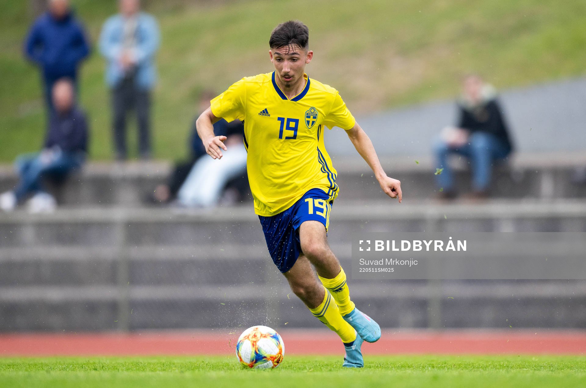 Sveriges Alexandru Ghita under fotbollsmatchen i P16 UEFA Development Tournament mellan Sverige och Island den 11 maj 2022 i Karlskrona.