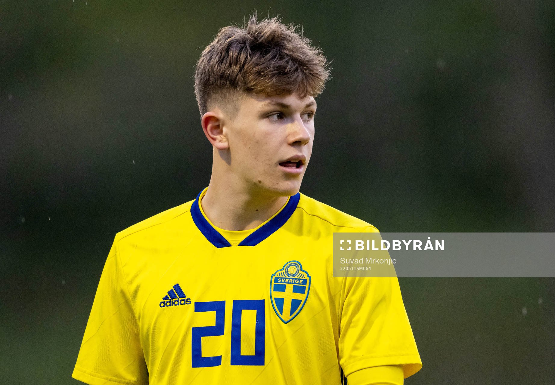 Sveriges Aaron Stoch Rydell under fotbollsmatchen i P16 UEFA Development Tournament mellan Sverige och Island den 11 maj 2022 i Karlskrona. 