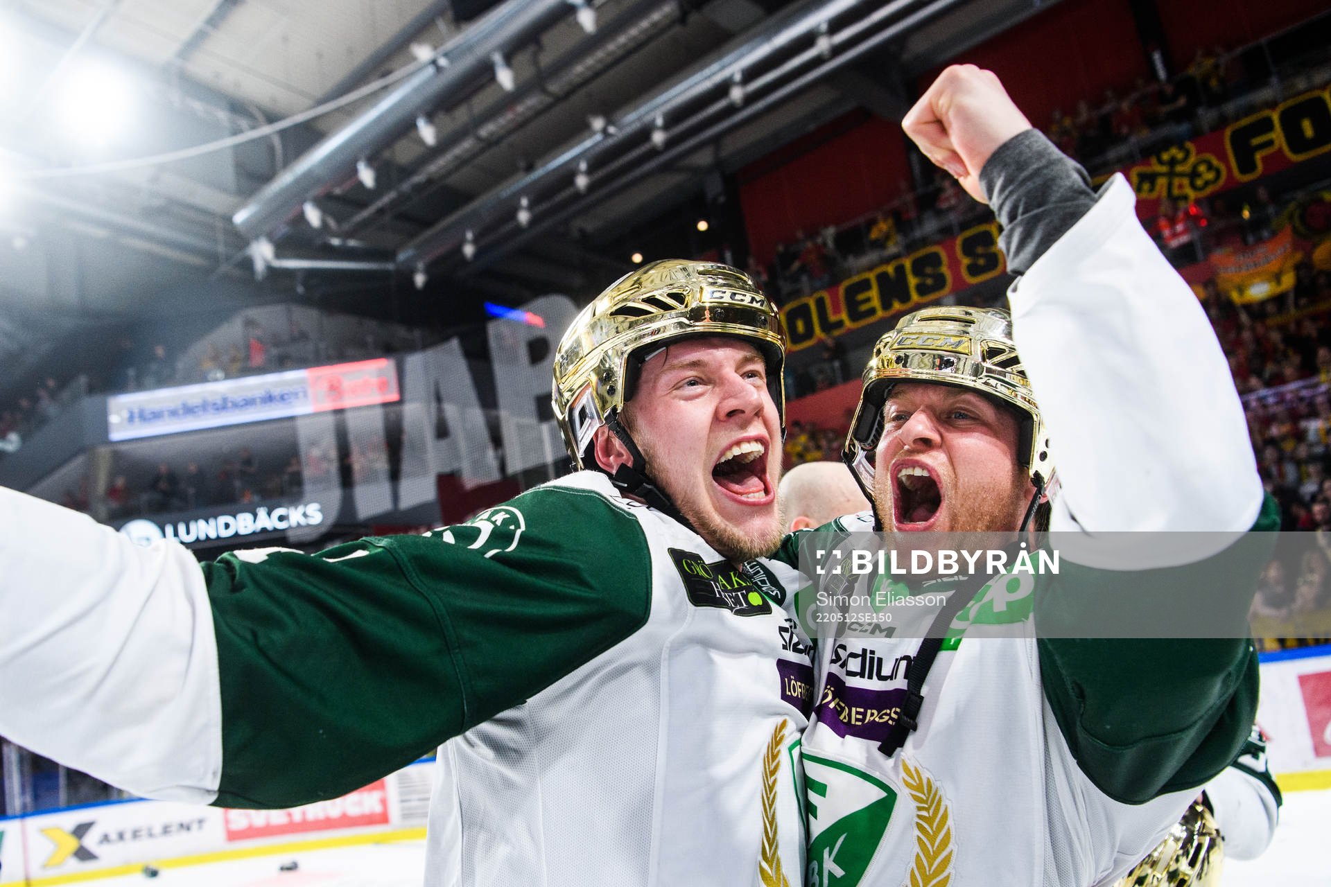 Färjestads Victor Ejdsell och Marcus Nilsson jublar