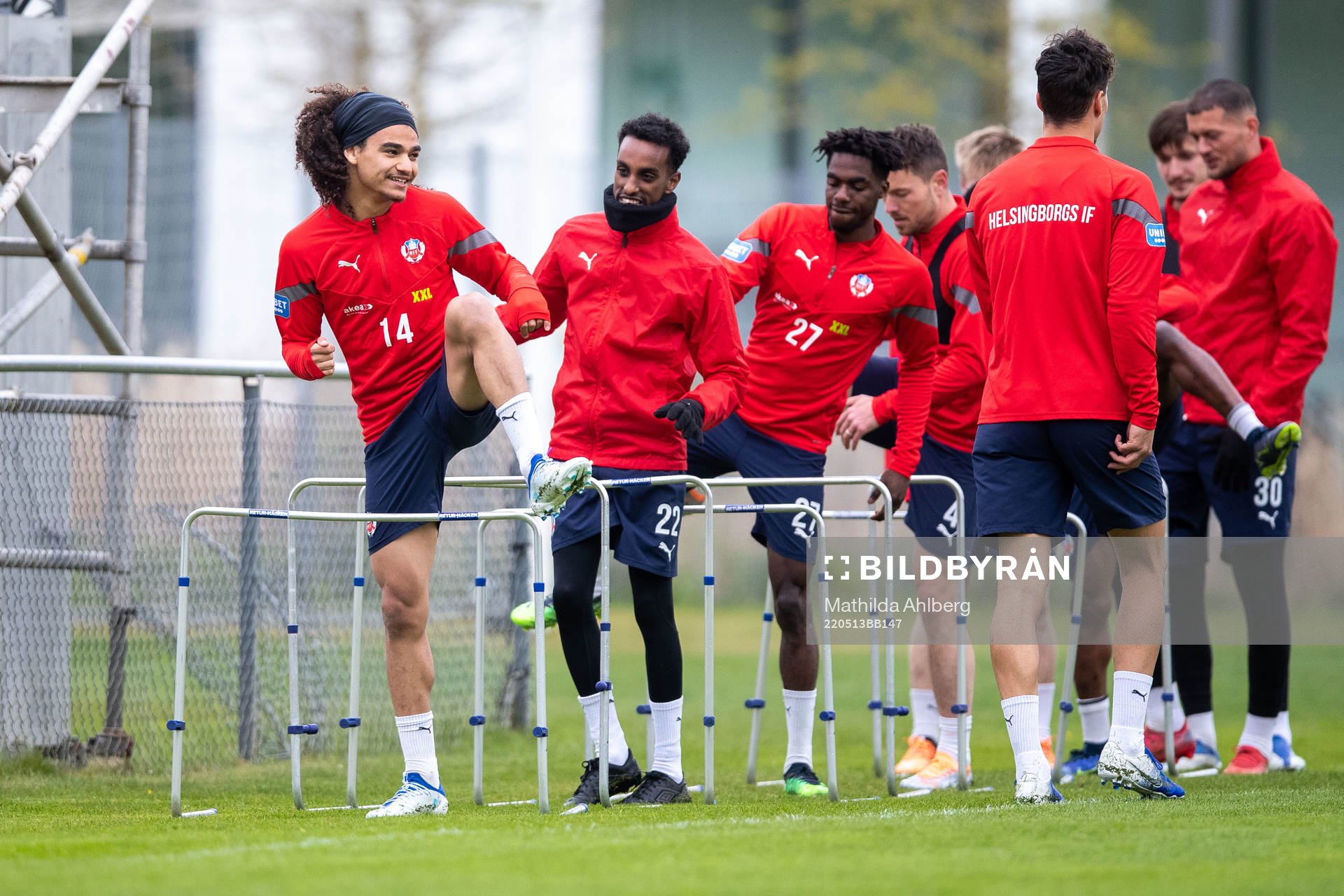 Adam Kaied och Taha Ali under en träning med Helsingborg den 13 maj 2022 i Helsingborg. 