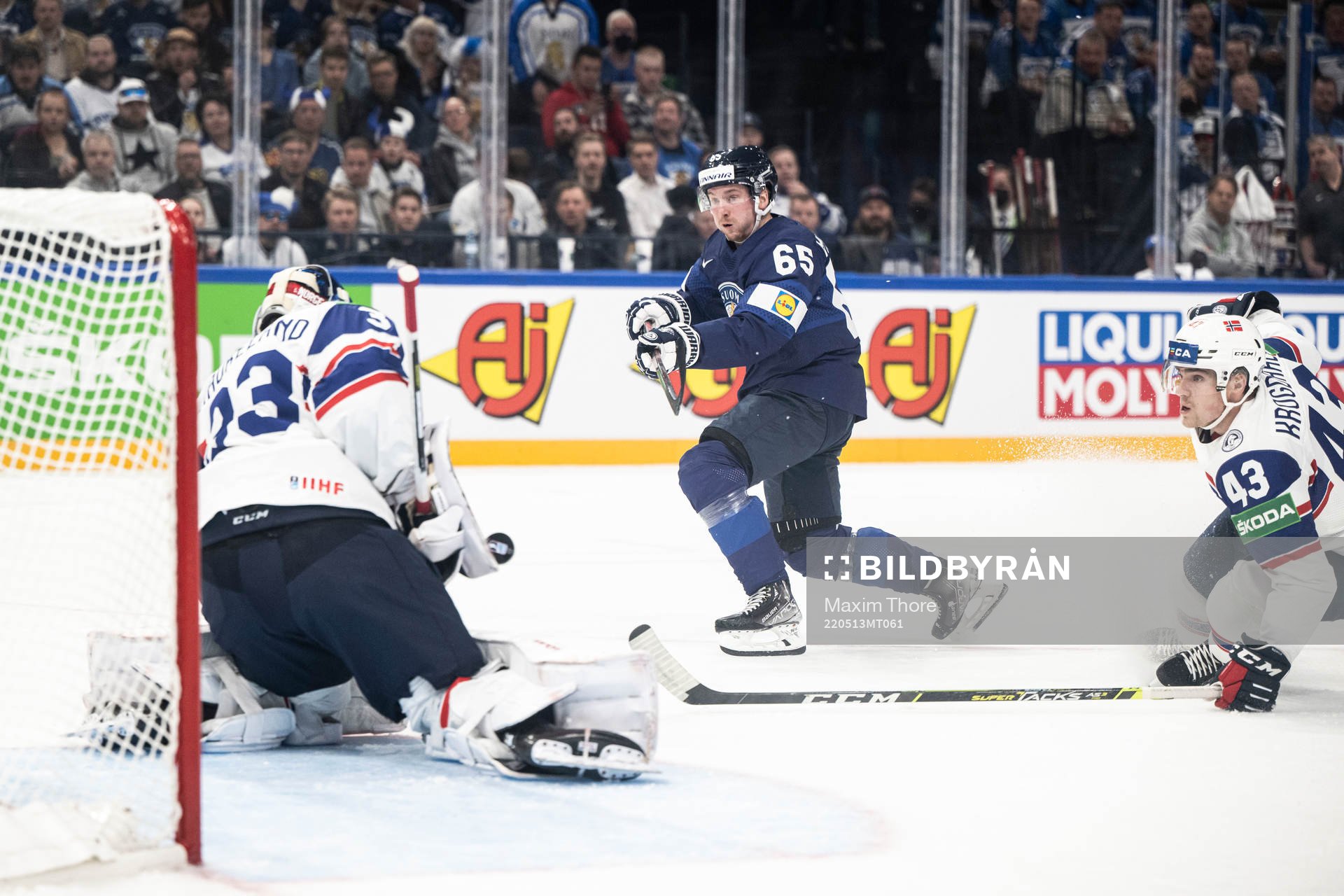 Goaltender Henrik Haukeland and Max Krogdahl of Norway