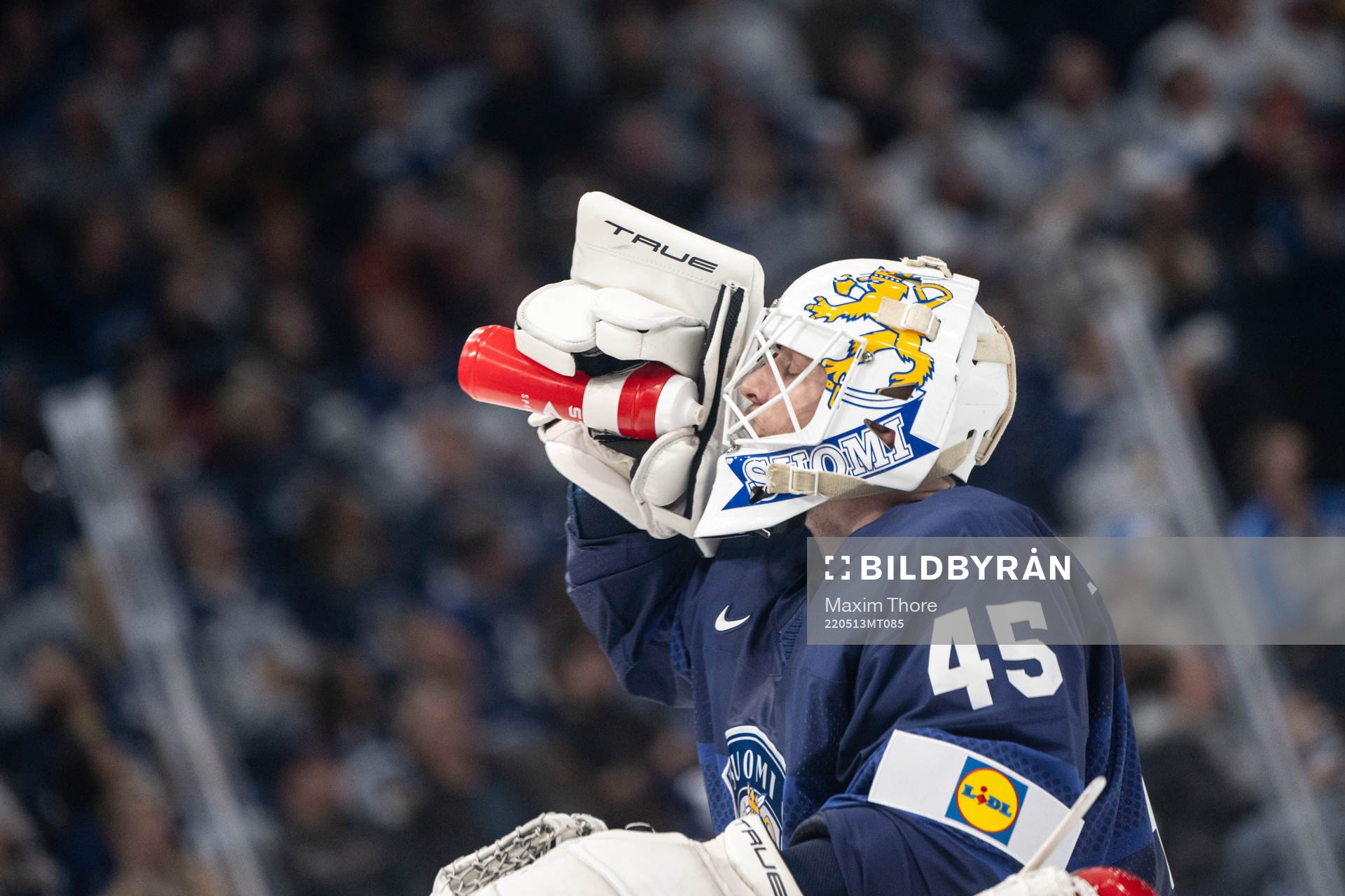 Goaltender Juho Olkinuora of Finland