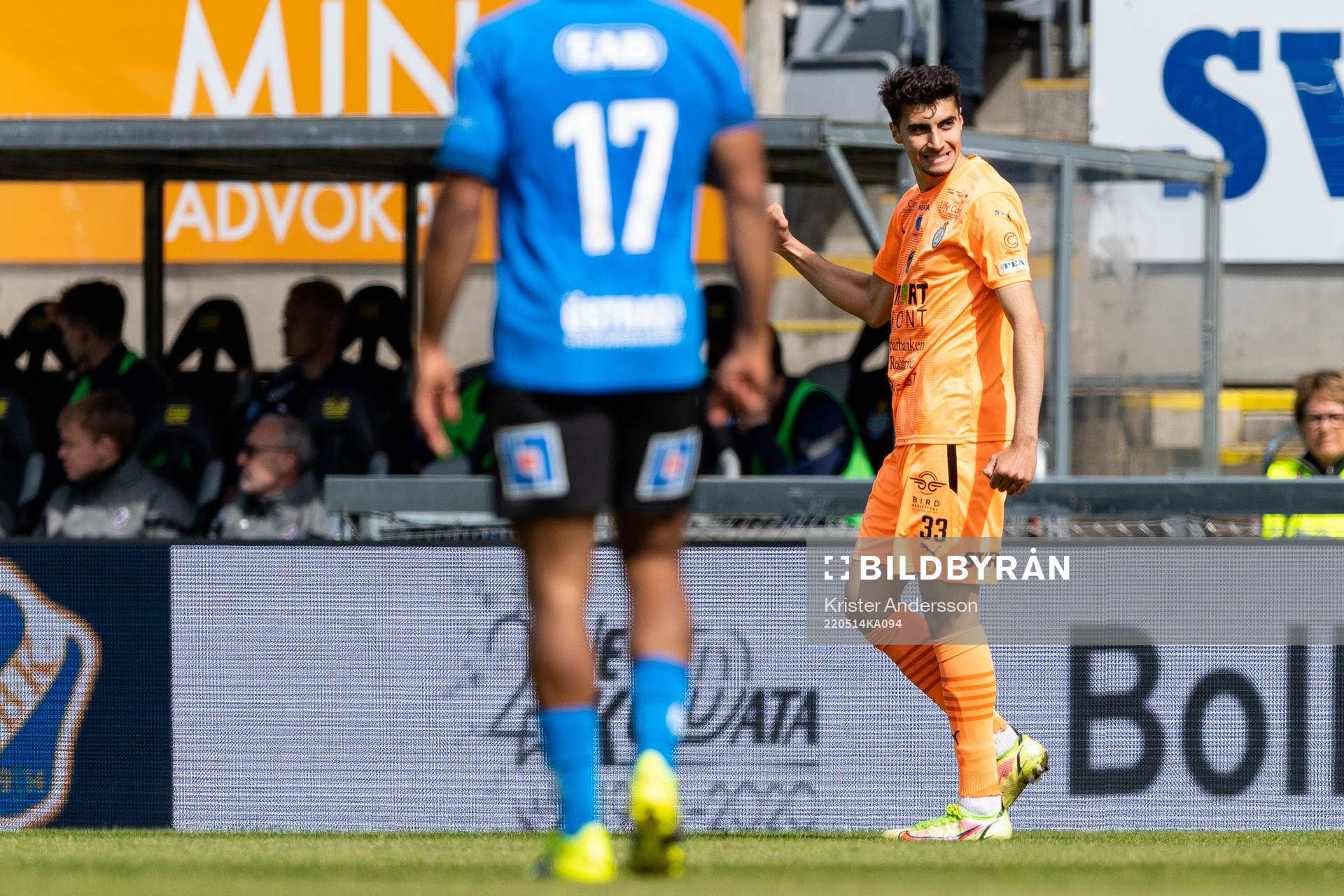 AFC Eskilstunas Amar Muhsin jublar under fotbollsmatchen i Superettan mellan Halmstad och AFC Eskilstuna den 14 maj 2022 i Halmstad.