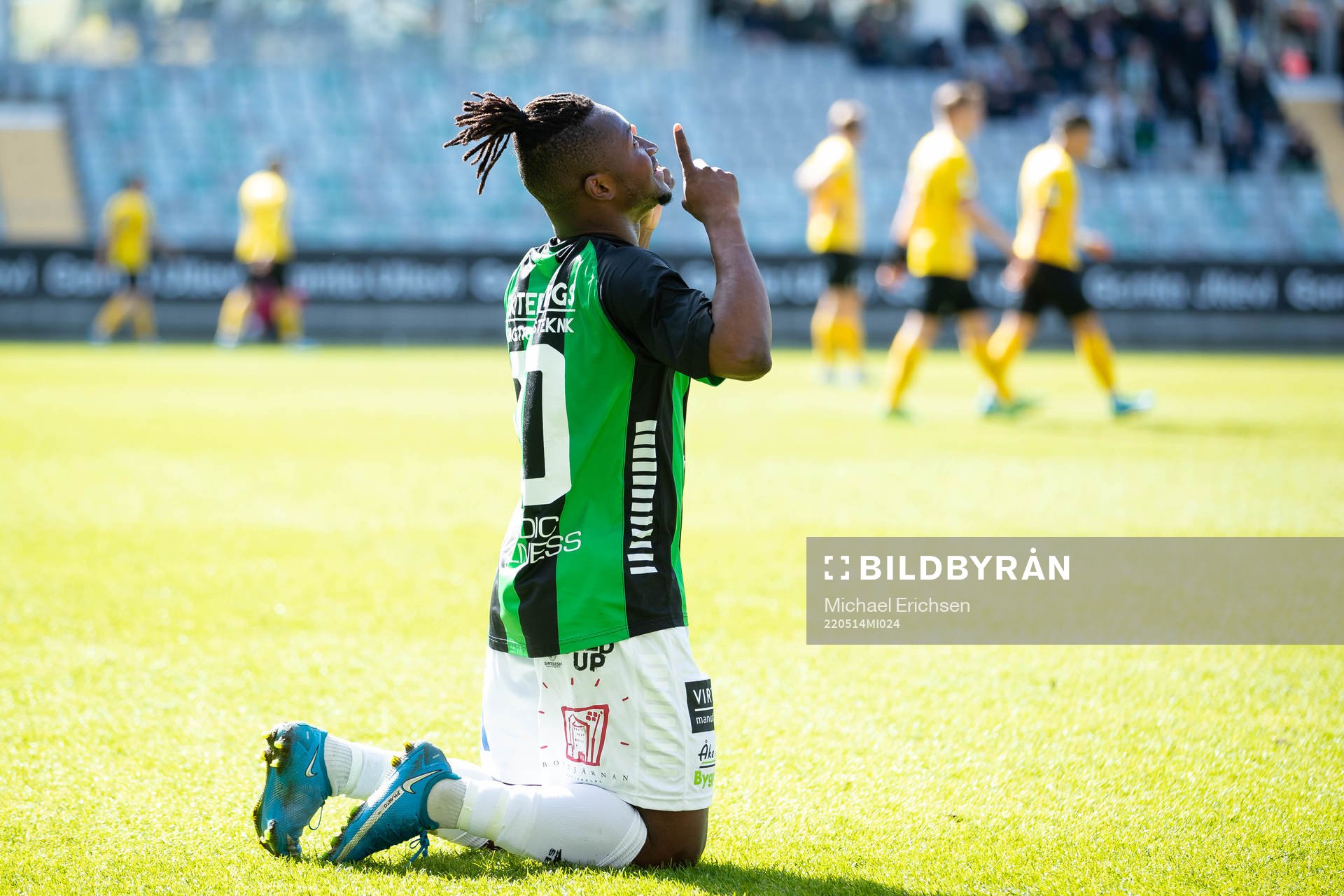 GAIS Michael Kargbo jublar efter 1-0 under fotbollsmatchen i Ettan södra mellan GAIS och Lunds BK den 14 maj 2022 i Göteborg. 