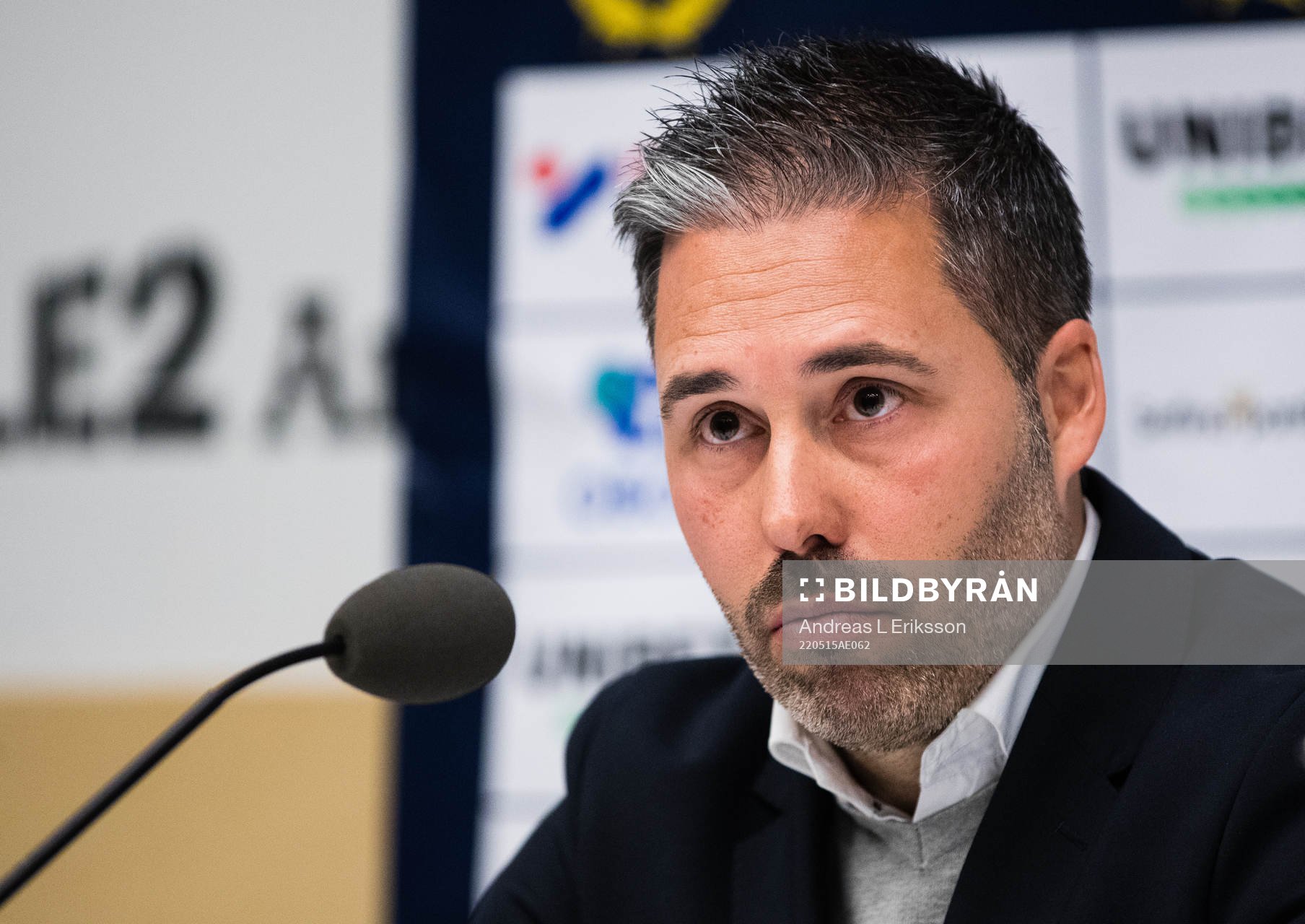 Hammarbys tränare Martí Cifuentes under presskonferensen efter fotbollsmatchen i Allsvenskan mellan Hammarby och AIK den 15 maj 2022 i Stockholm.