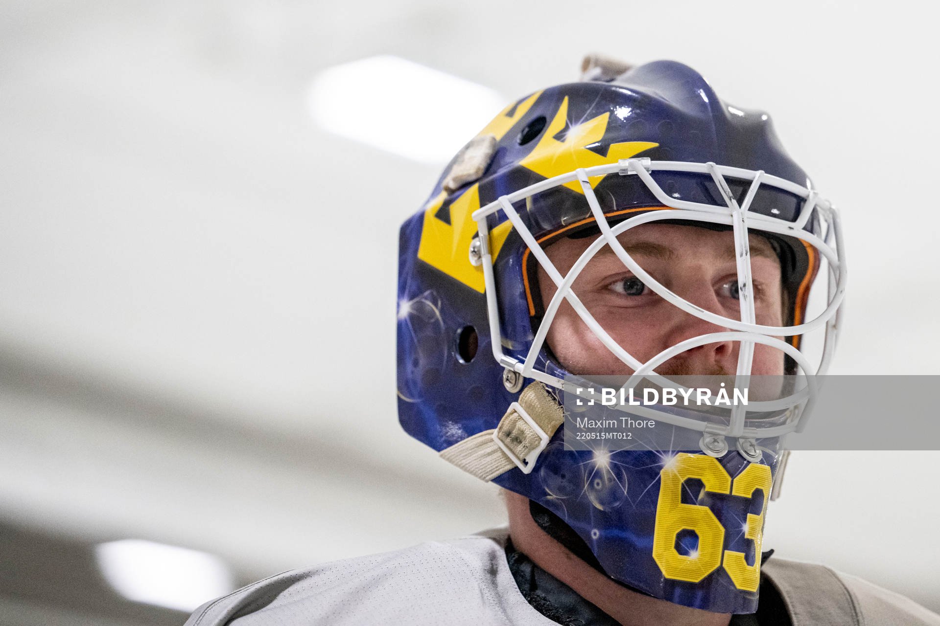 Goaltender Marcus Högberg of Sweden at a practice session