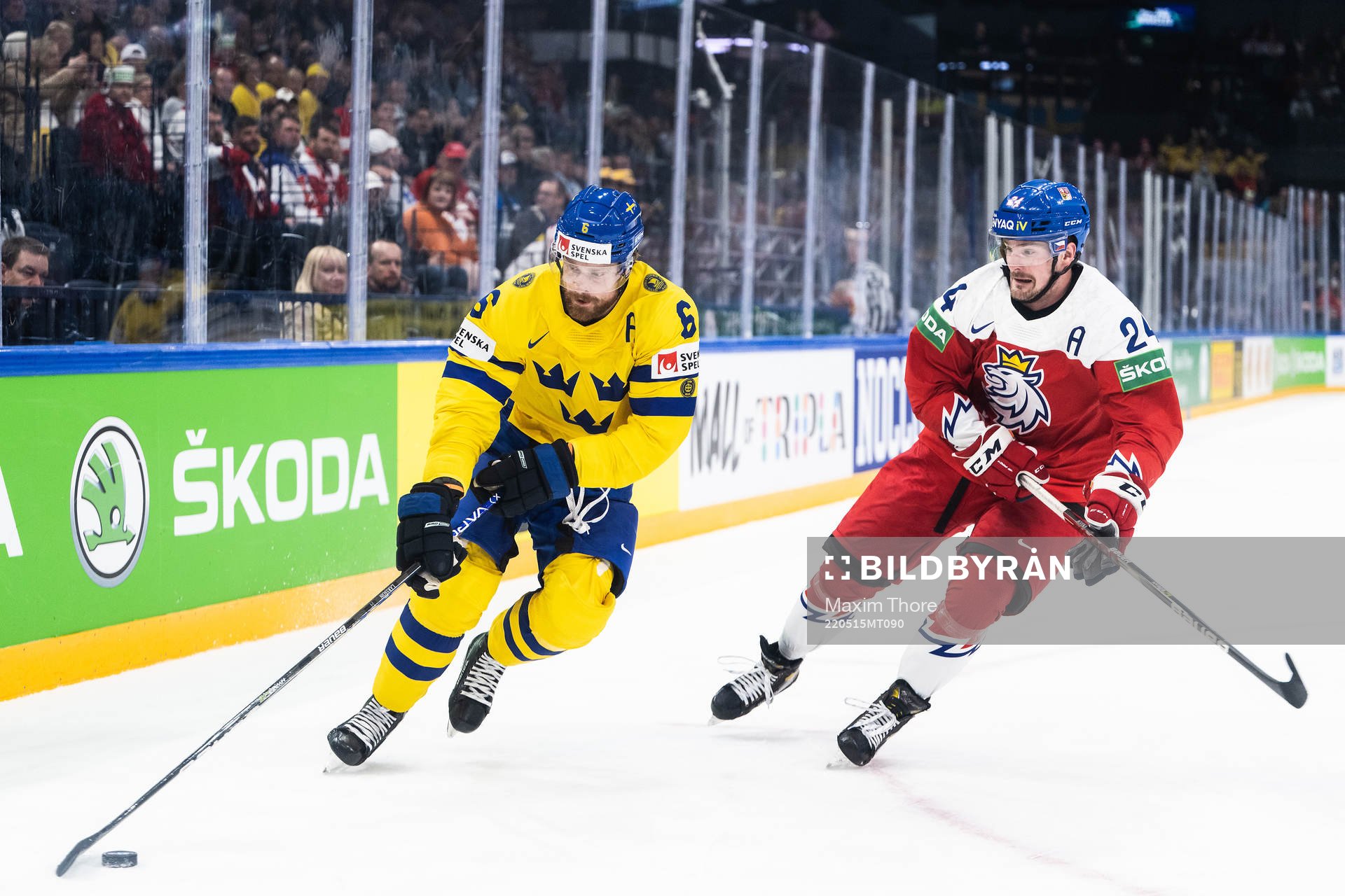 Adam Larsson of Sweden and Jan Scotka of Czech Republic