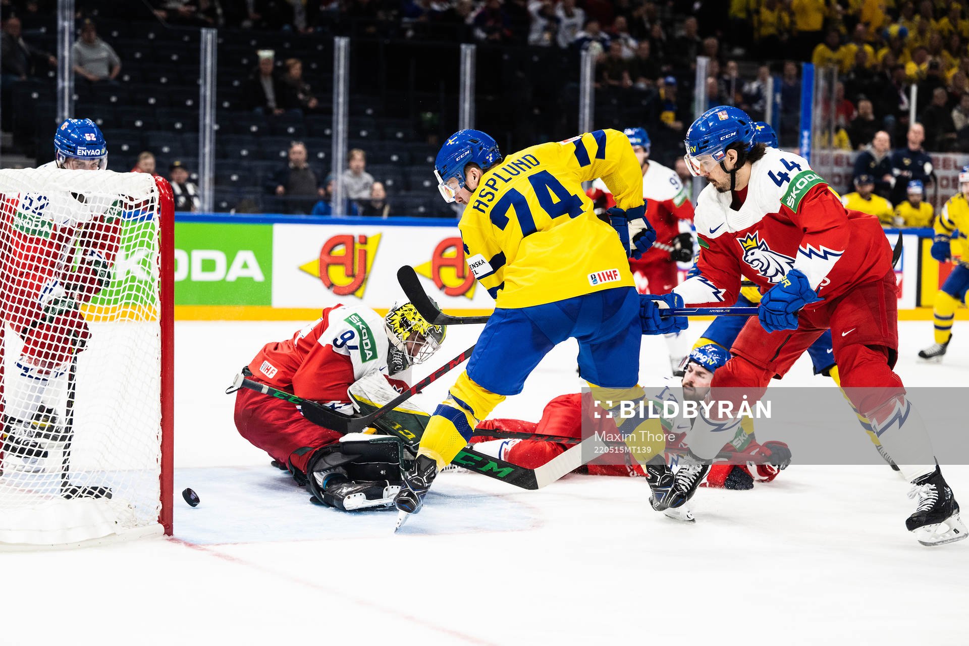 goaltender Marek Langhamer and Matej Stransky of Czech