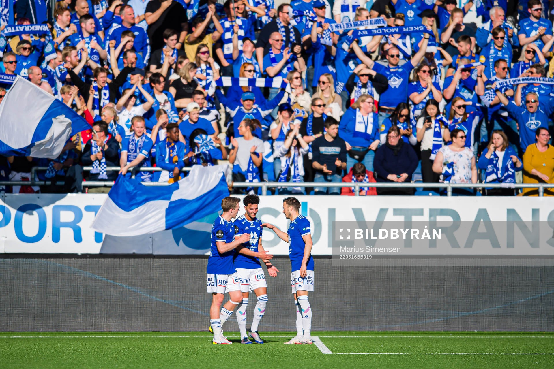 Rafik Zekhnini of Molde celebrates after scoring the 0-2 goal during the Eliteserien match between Aalesund and Molde on May 16, 2022 in Ålesund.