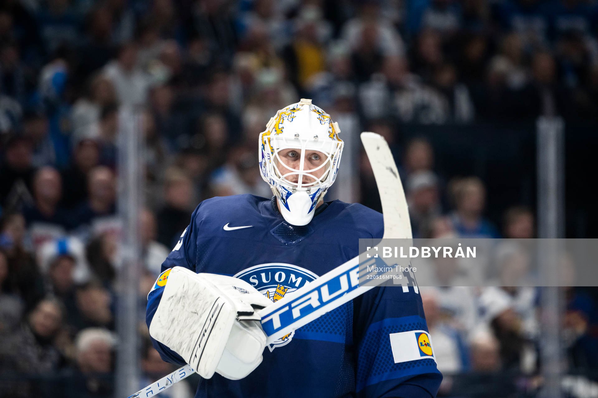 Goaltender Juho Olkinuora of Finland