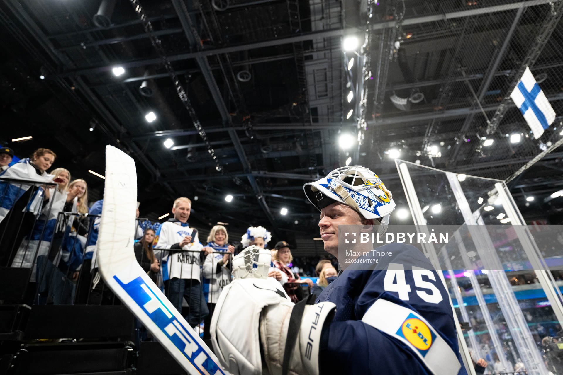 Goaltender Juho Olkinuora of Finland celebrates