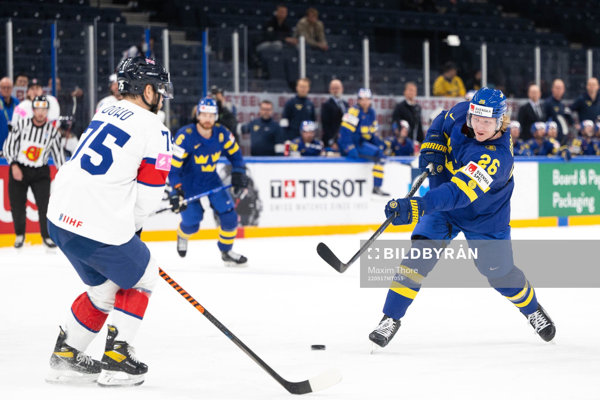 Rasmus Dahlin of Sweden scores the 4-0 goal