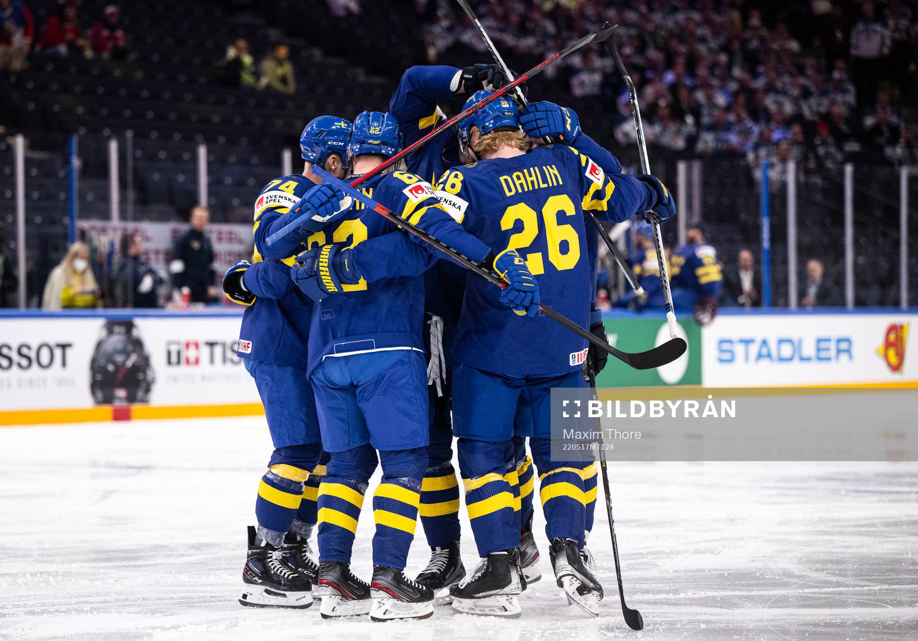 Rasmus Asplund of Sweden celebrate with teammates