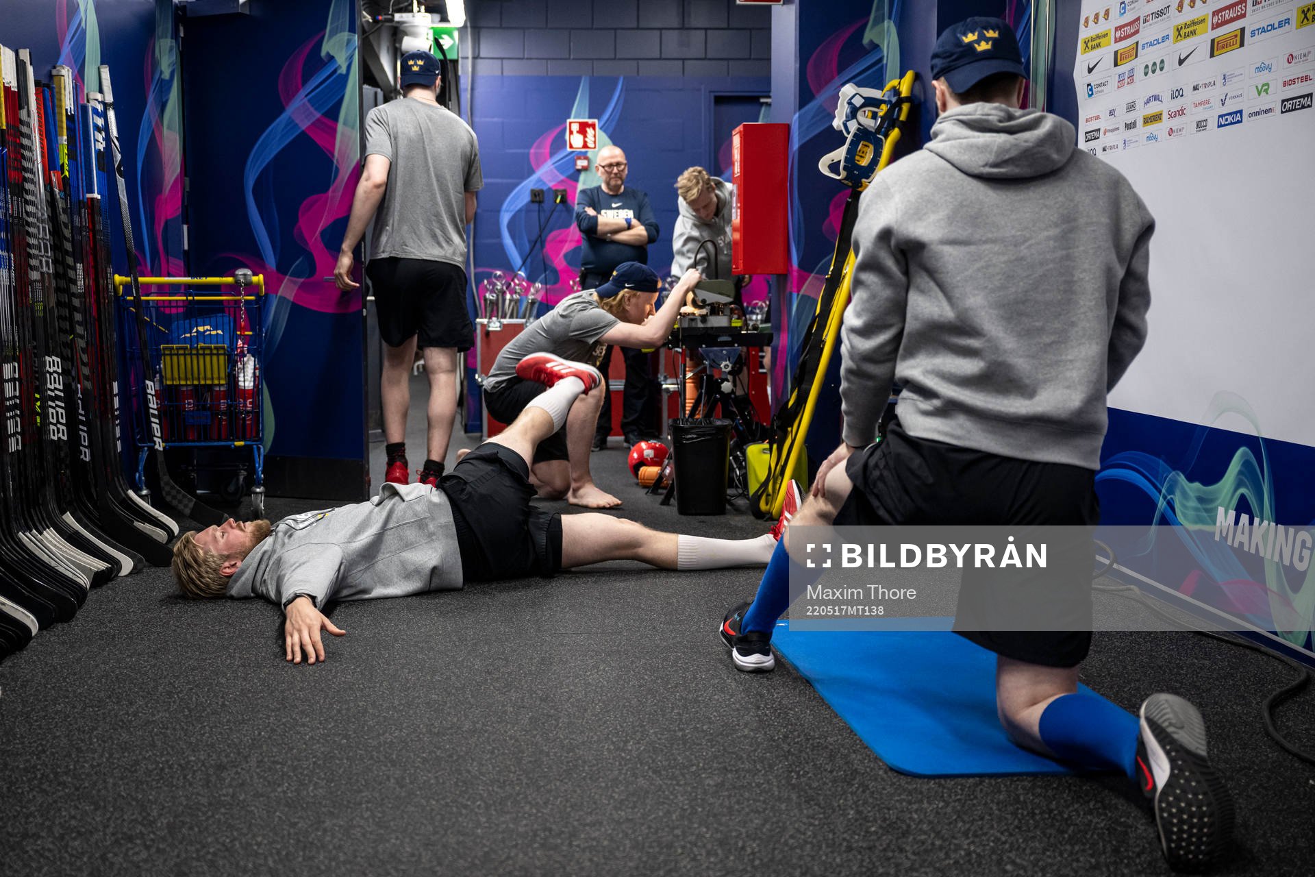 Goaltender Magnus Hellberg and Rasmus Dahlin of Sweden