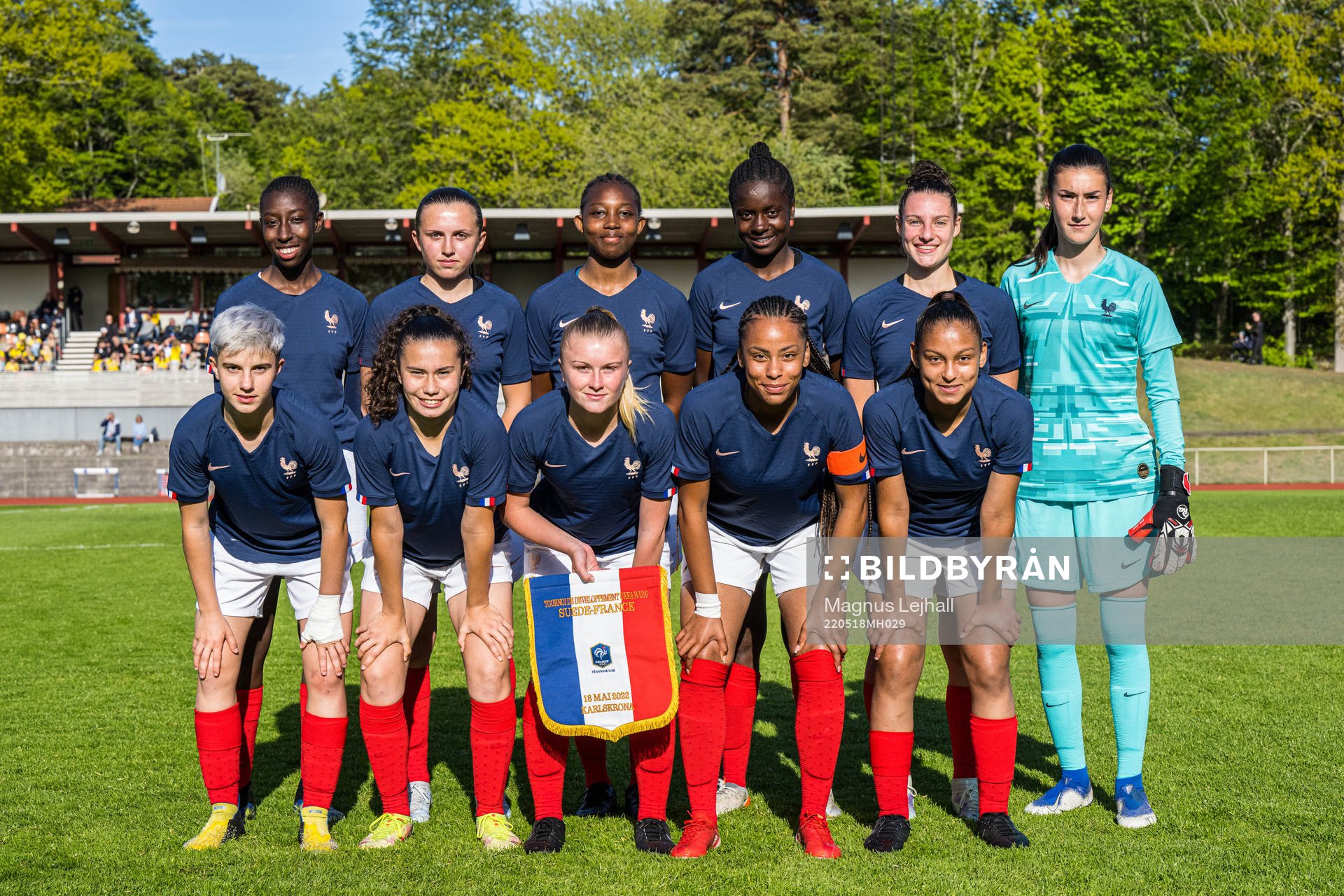 Frankrikes startelva inför F16 landskampen i fotboll mellan Sverige och Frankrike den 18 maj 2022 i Västra Mark. 