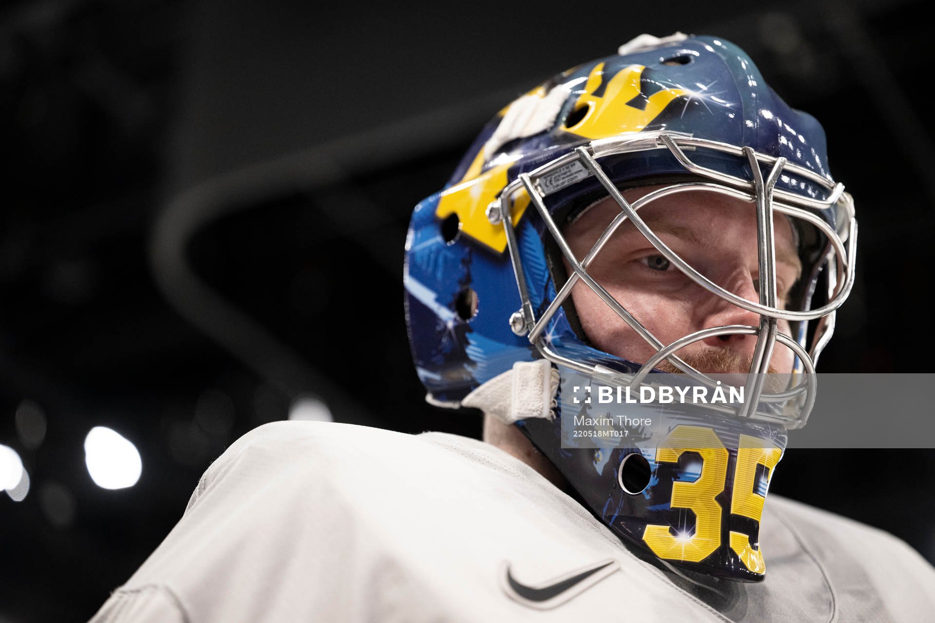 Goaltender Oscar Dansk of Sweden at a practice session