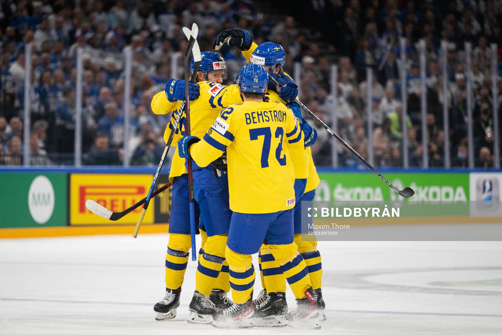 Rasmus Dahlin and Adam Larsson of Sweden celebrate the 0-1