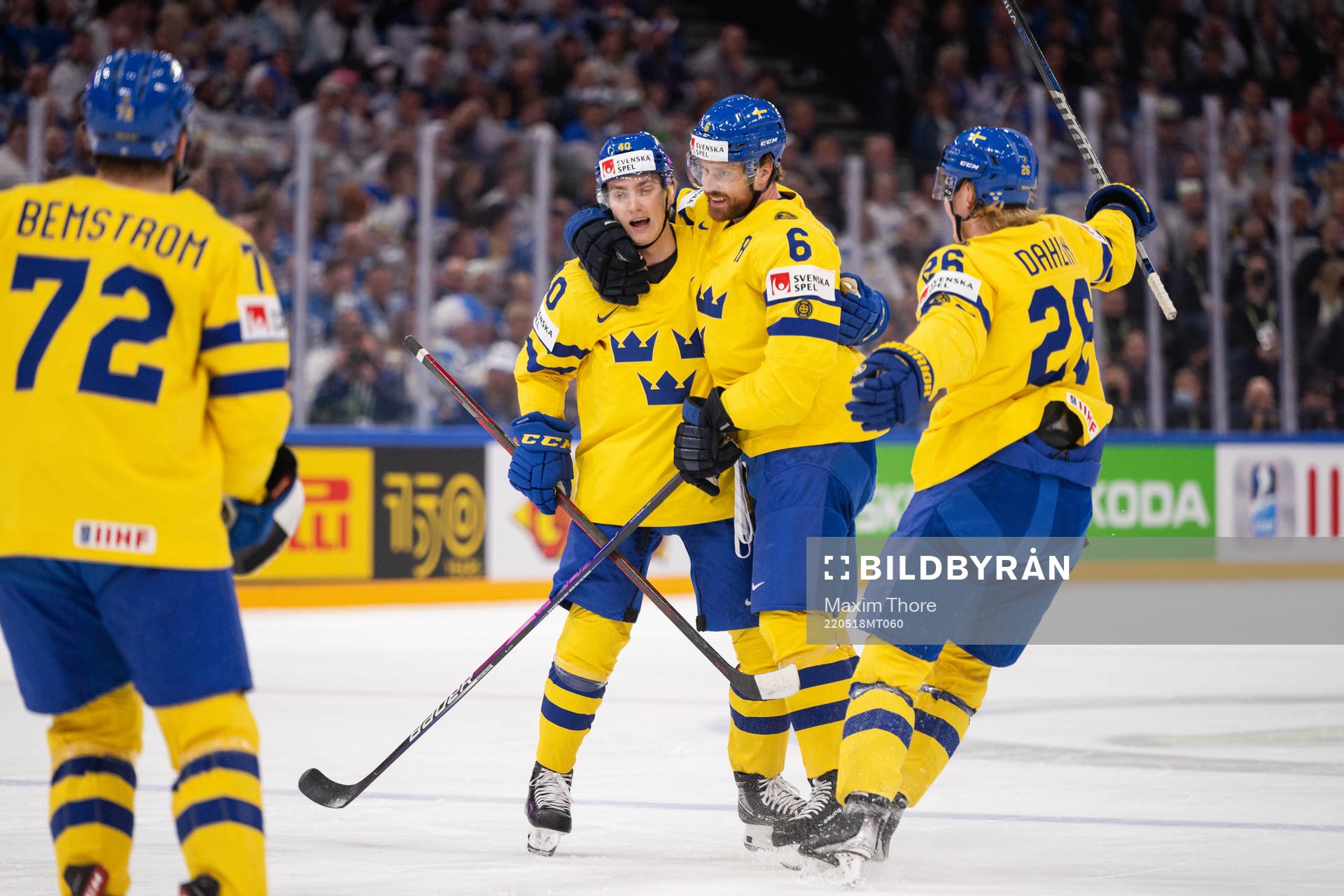Jacob Peterson and Adam Larsson of Sweden celebrate the 0-1