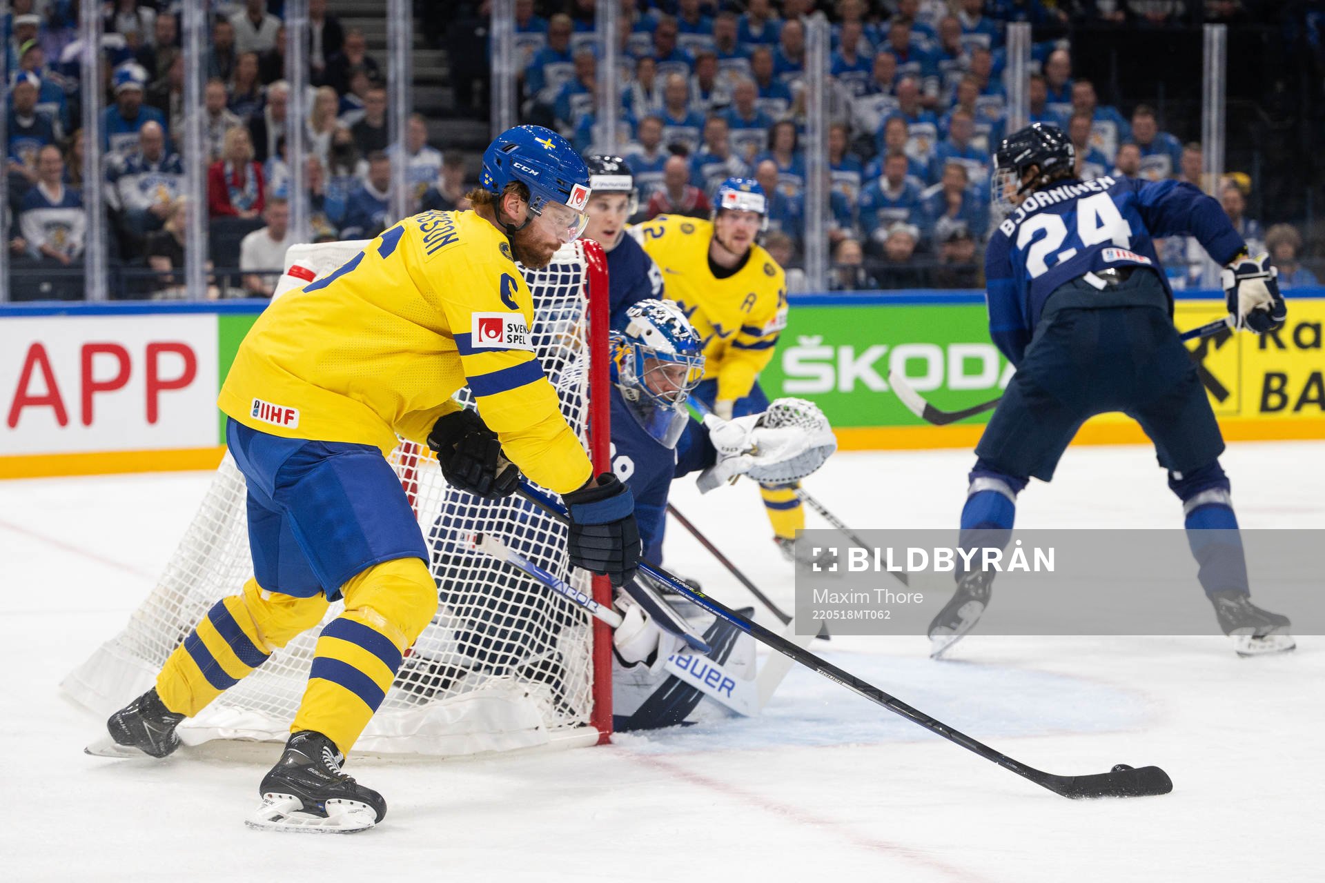 Adam Larsson of Sweden scores the 0-1 goal behind