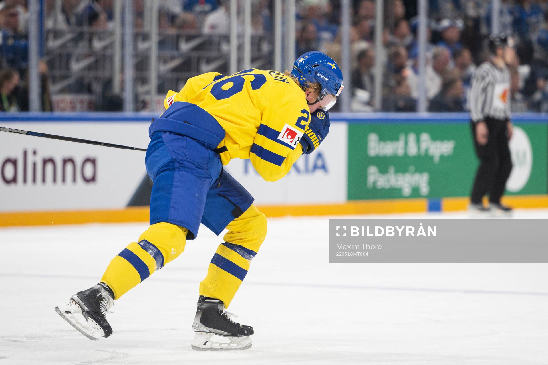 Rasmus Dahlin of Sweden in pain