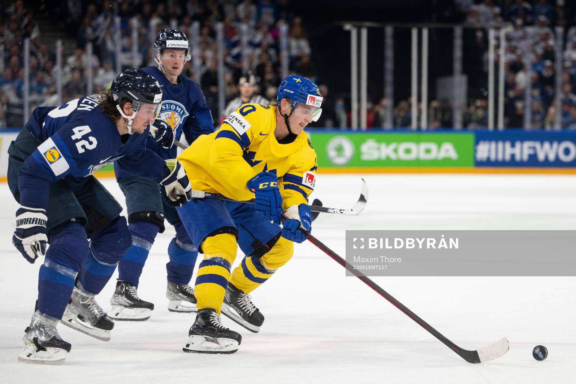 Sami Vatanen of Finland and Jacob Peterson of Sweden