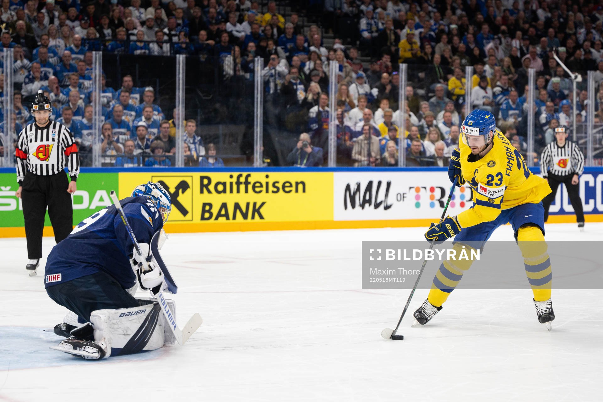 Goaltender Harri Säteri of Finland and Oliver Ekman