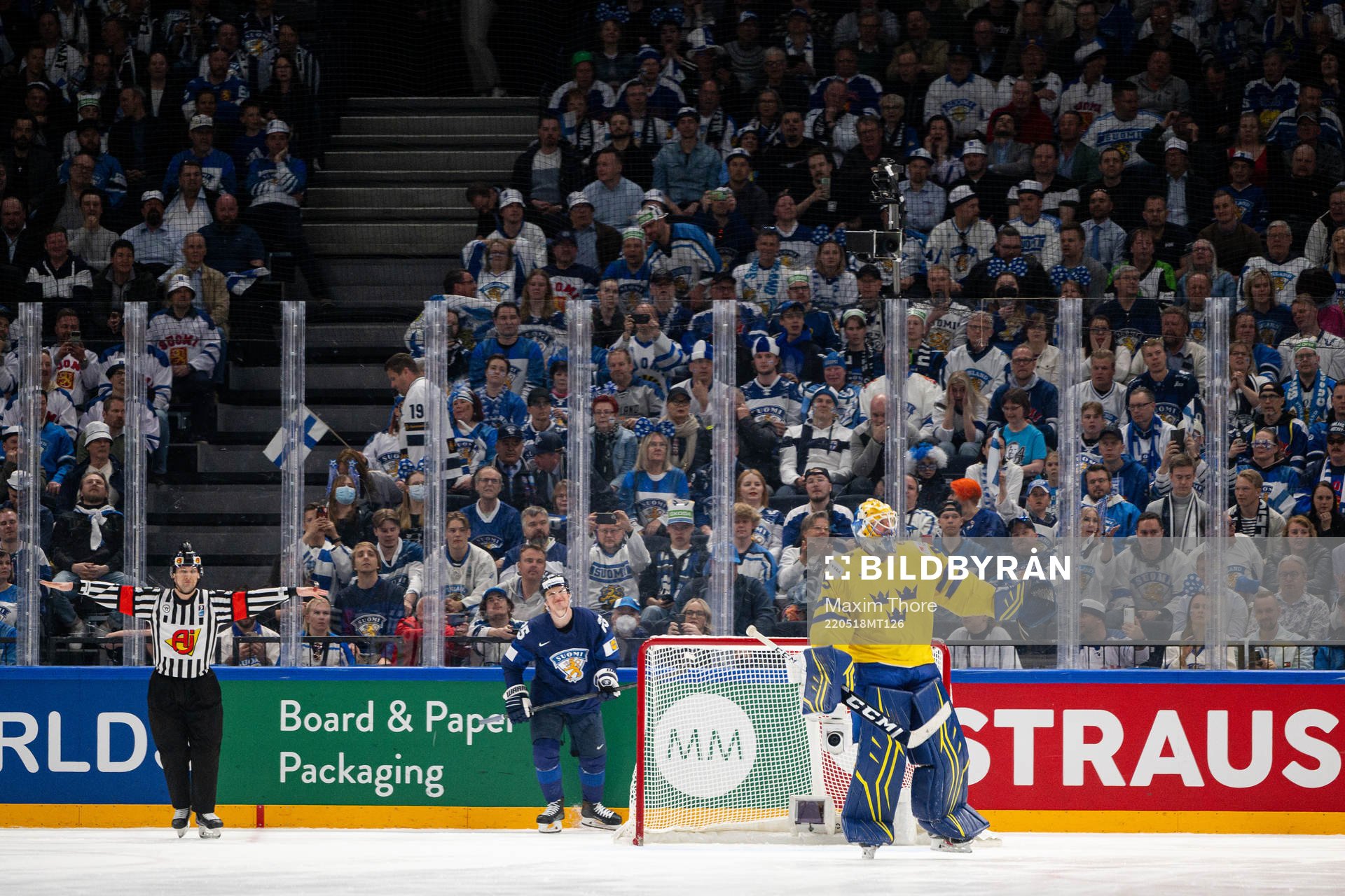 goaltender Magnus Hellberg of Sweden celebrates