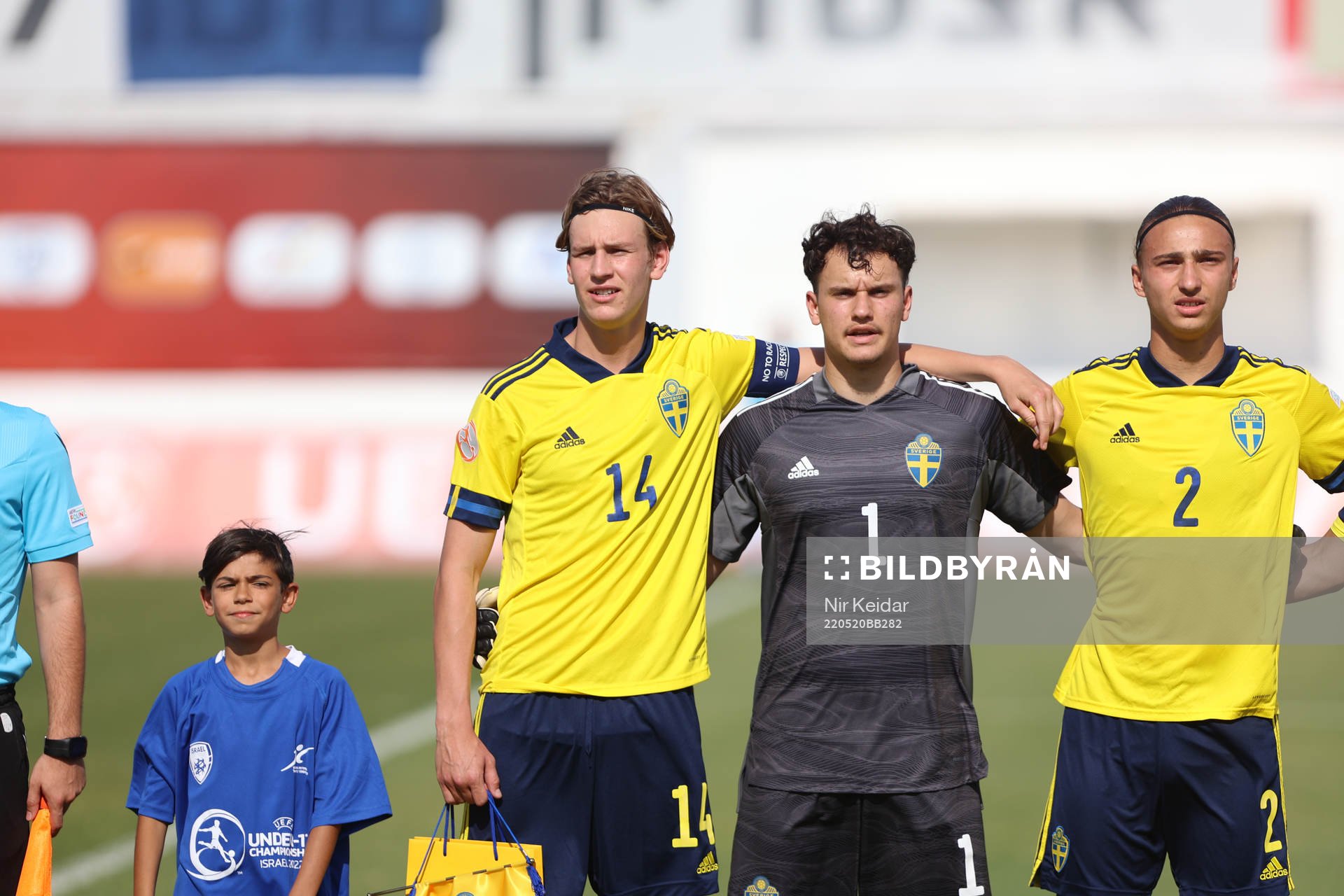 Fredrik Nissen and goalkeeper Elis Bishesari of Sweden