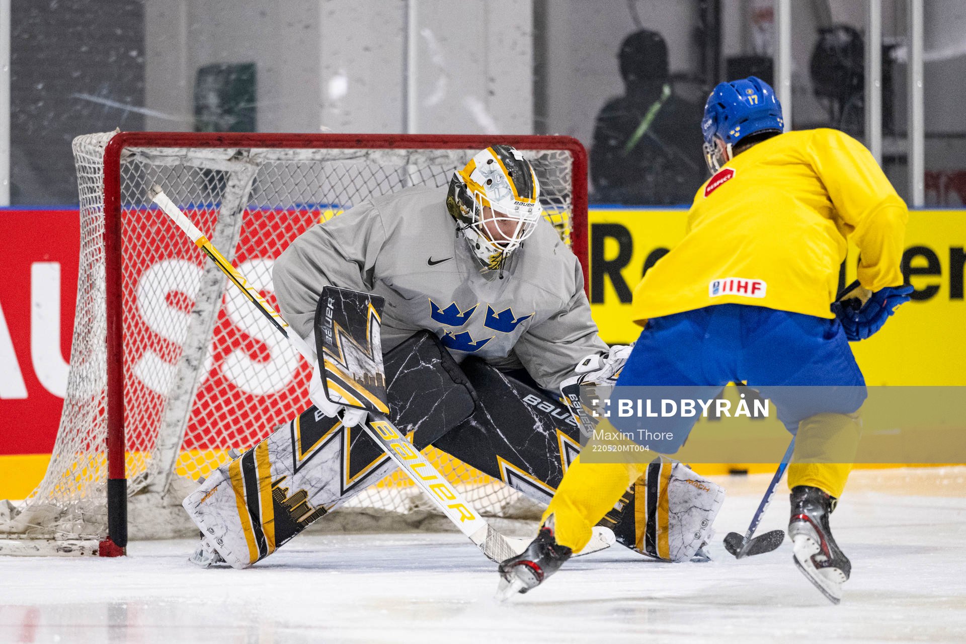 Goaltender Linus Ullmark of Sweden at a practice session