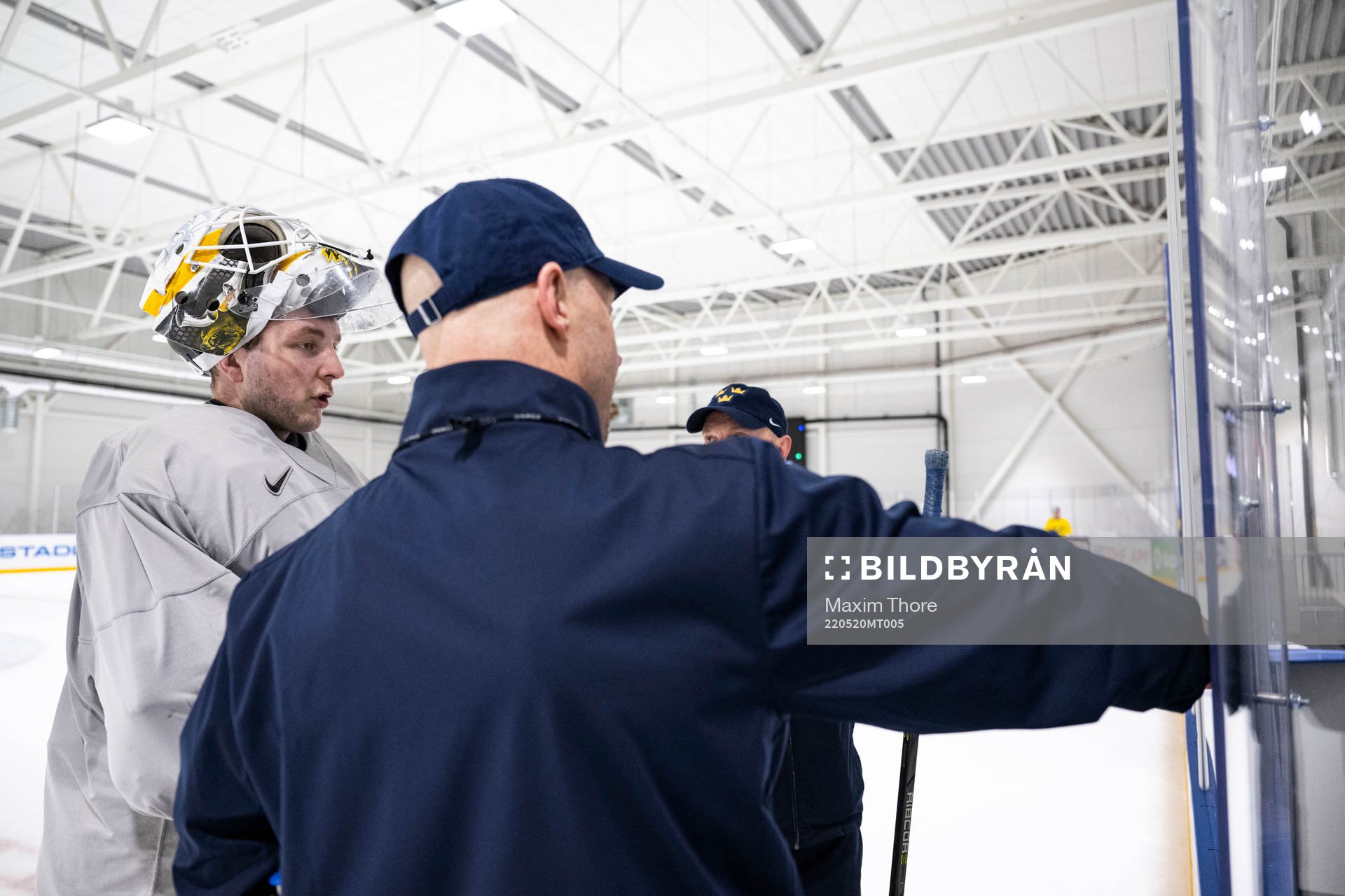 Goaltender Linus Ullmark at a practice session with Sweden