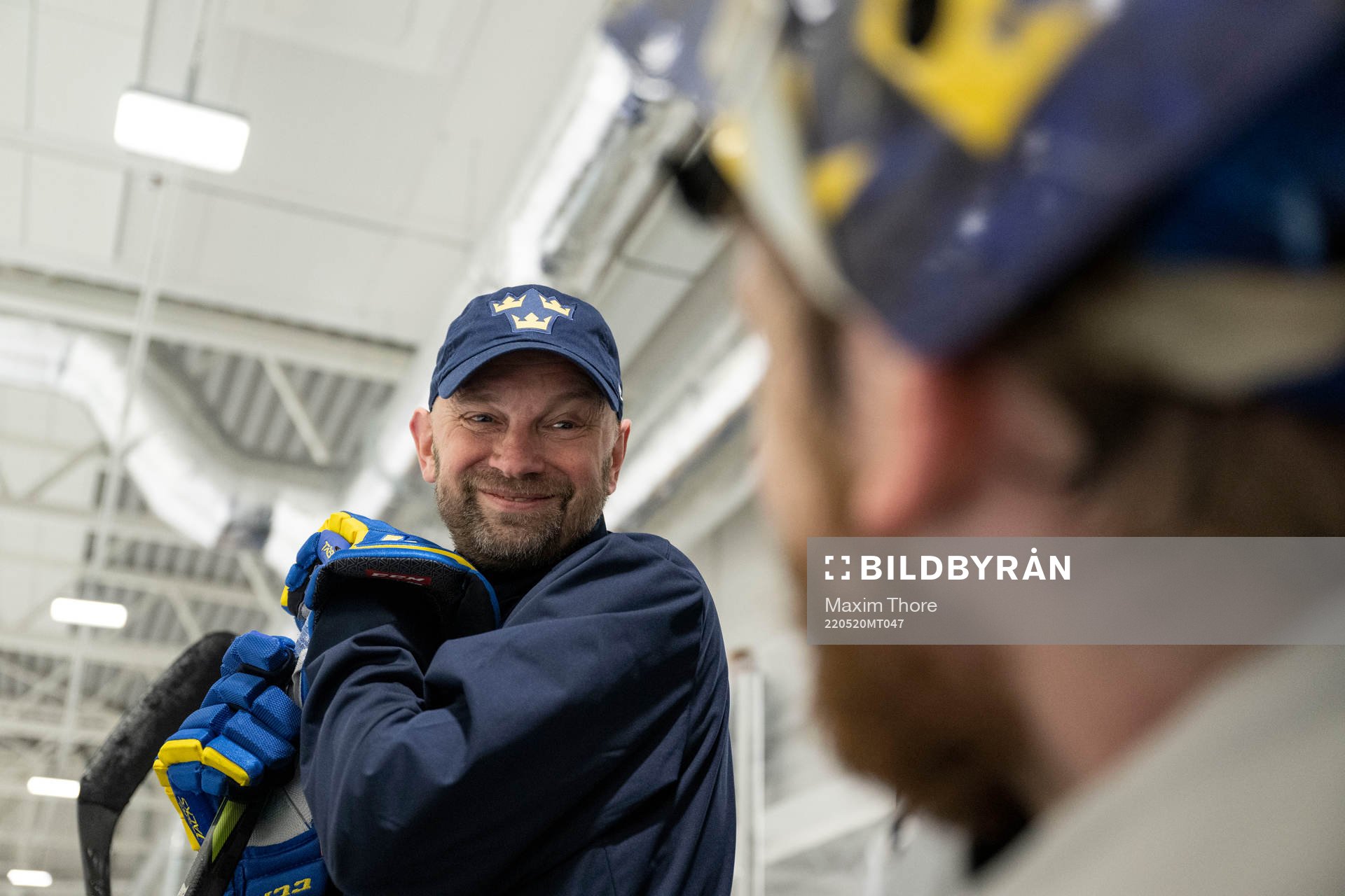 Goaltender coach Stefan Ladhe at a practice session with