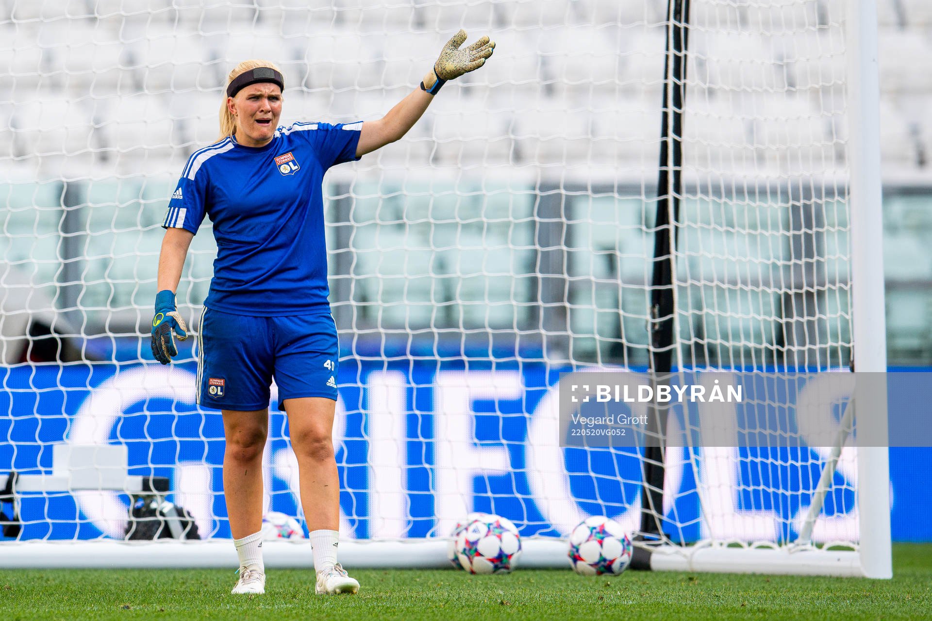 Goalkeeper Emma Holmgren of Lyon during a training session ahead of the UEFA Women's Champions League final on May 20, 2022 in Turin.