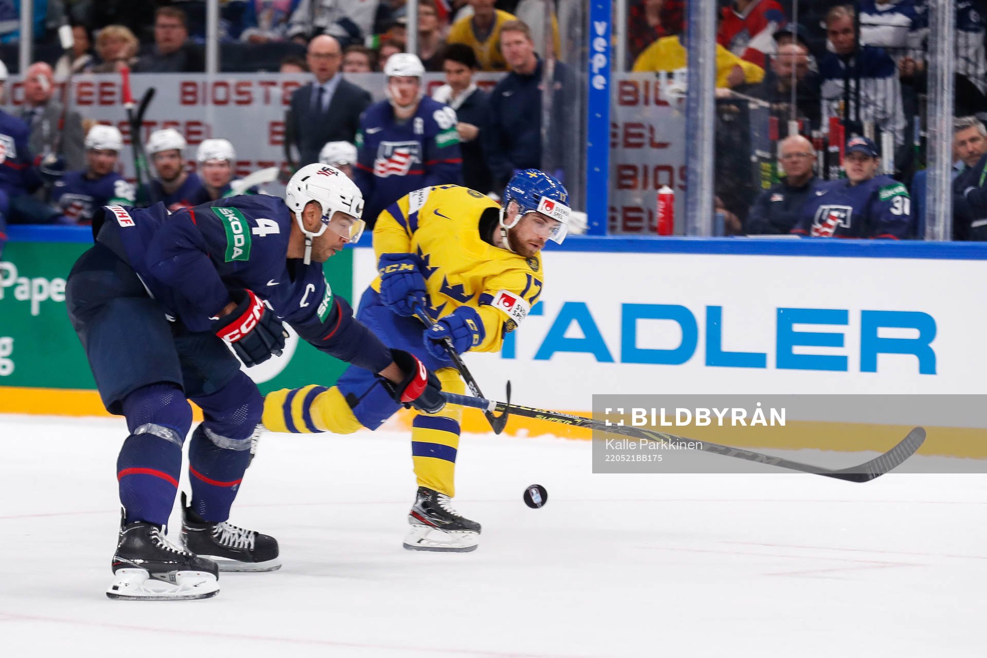Seth Jones of USA and Oskar Lang of Sweden