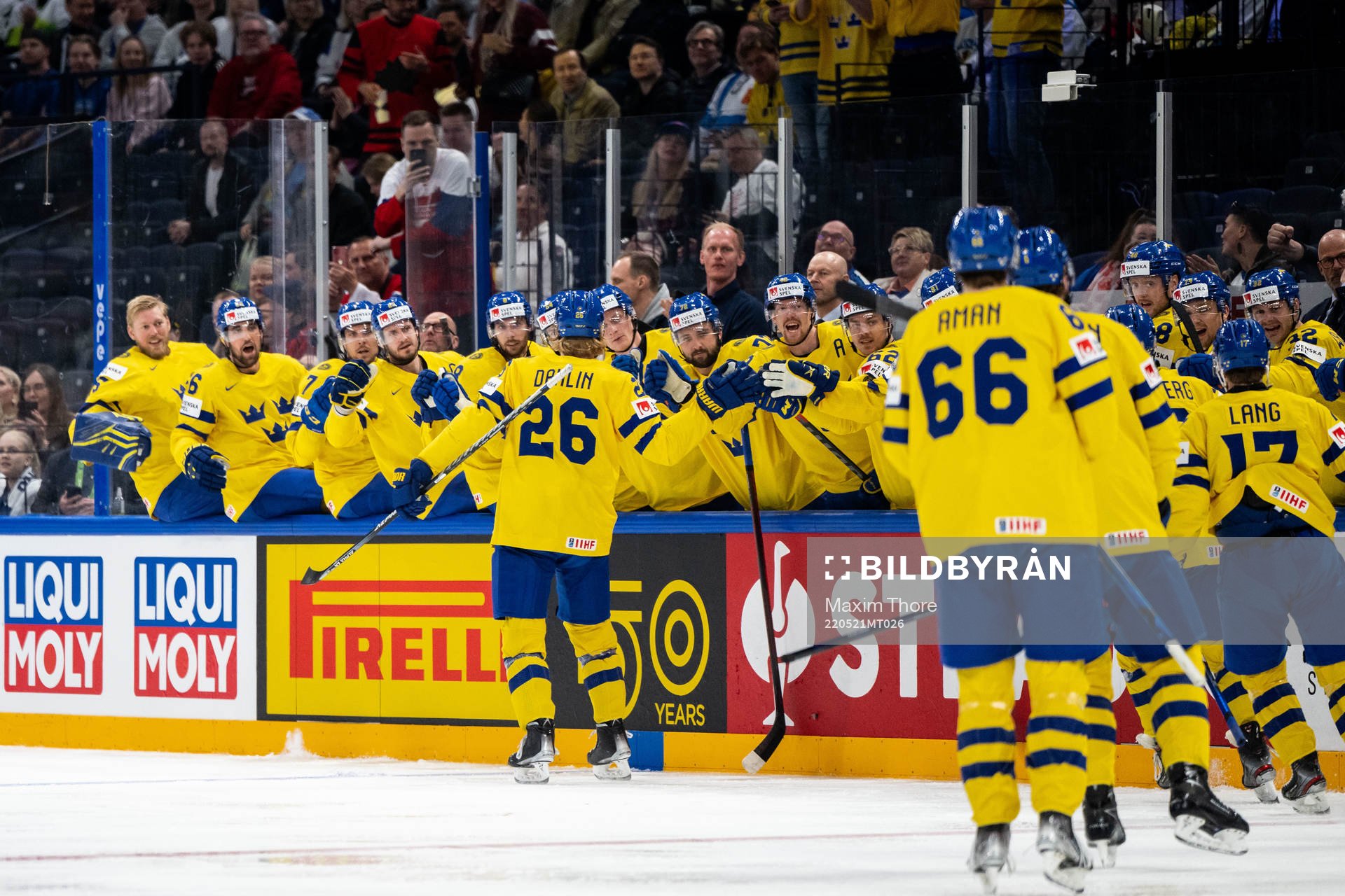 Rasmus Dahlin of Sweden celebrates 0-1
