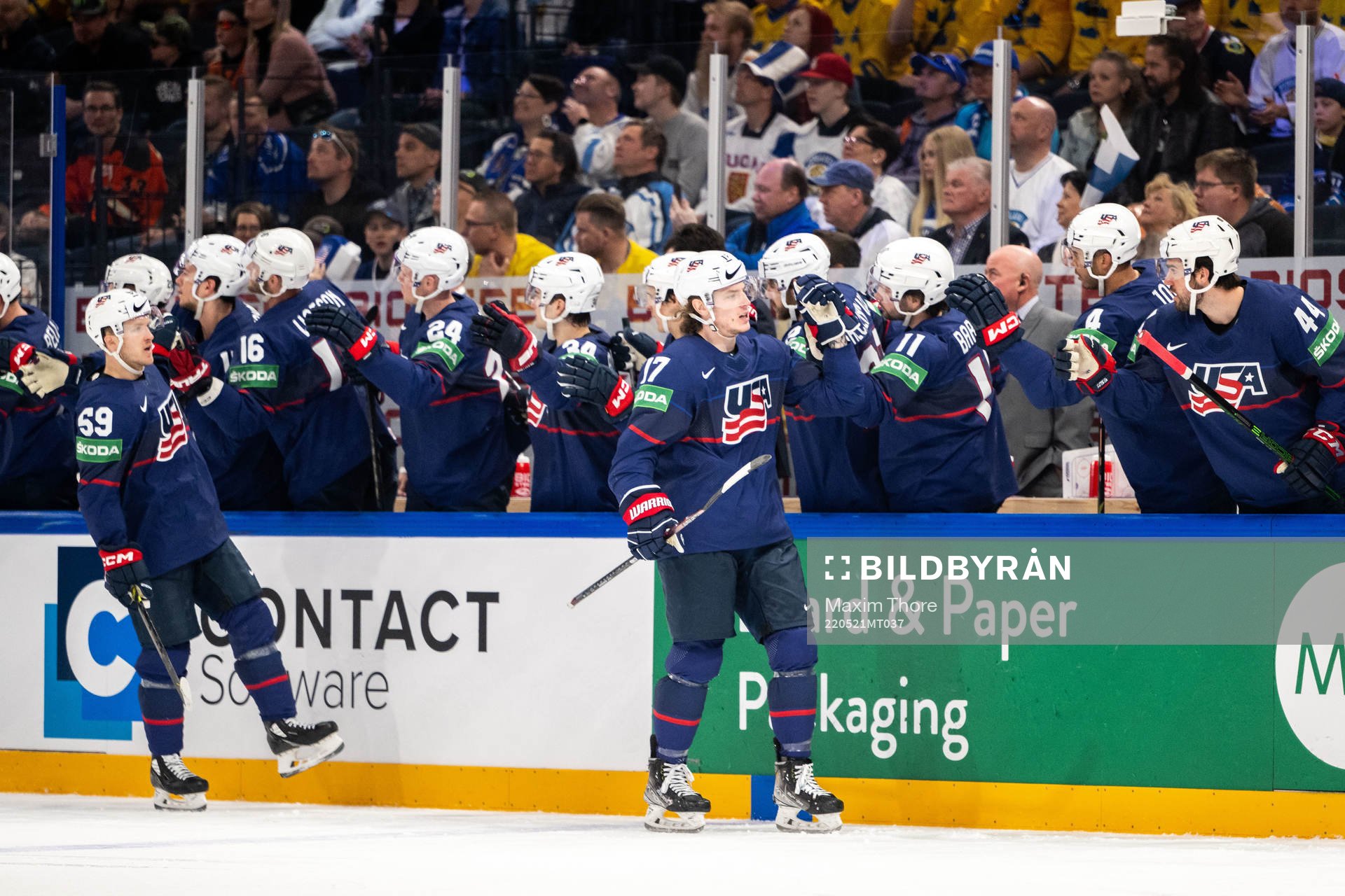 Adam Gaudette of USA celebrates 1-1