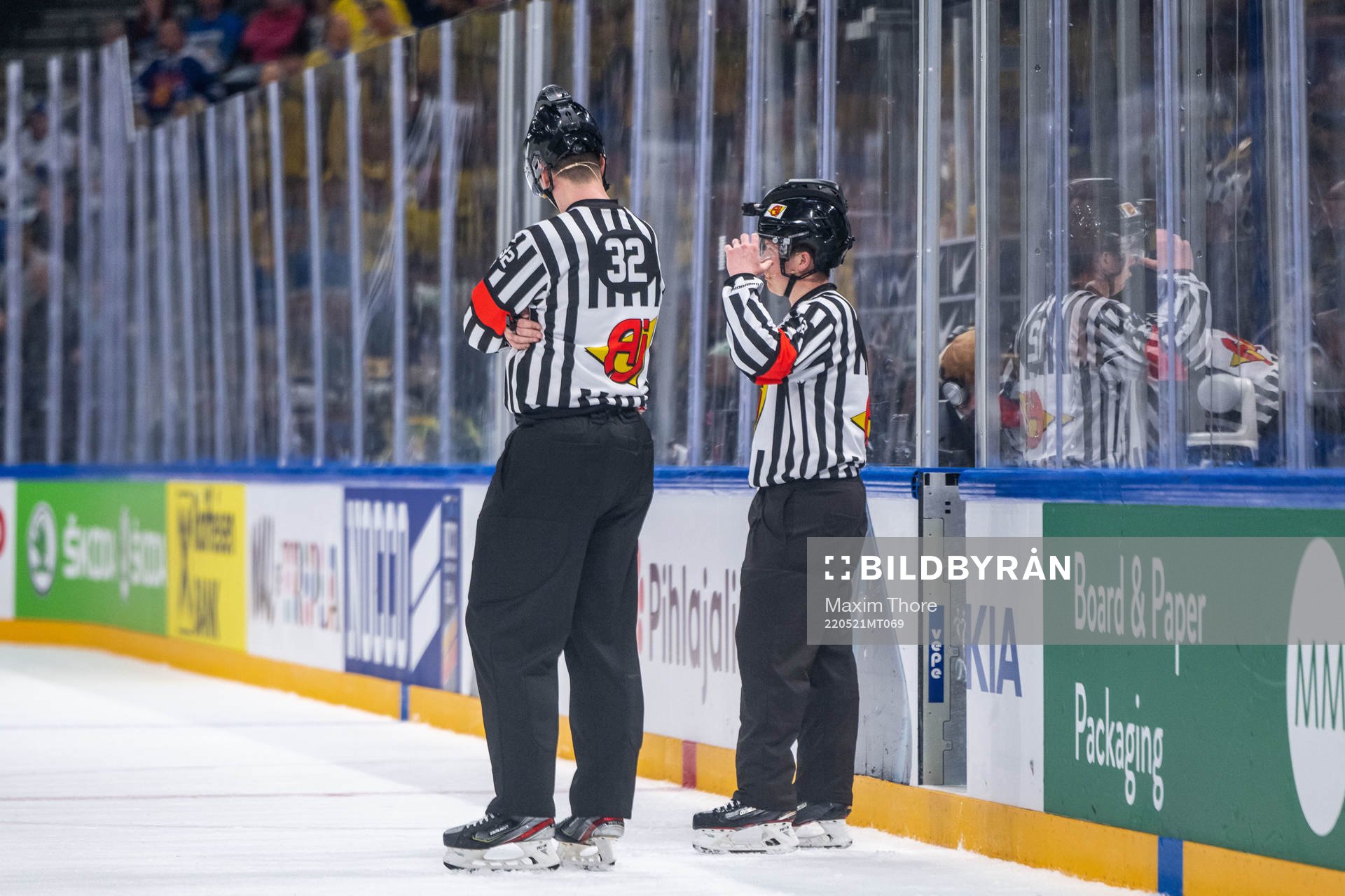 The referees video review the 1-2 goal by Sweden