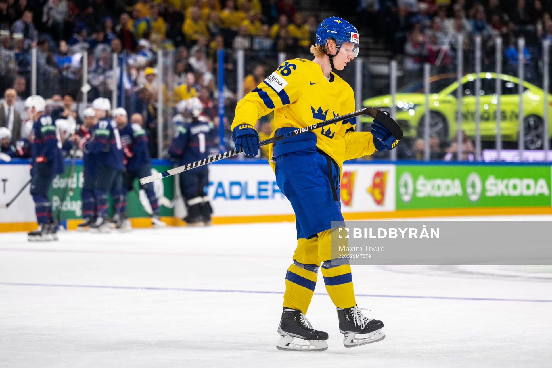 Rasmus Dahlin of Sweden looks dejected