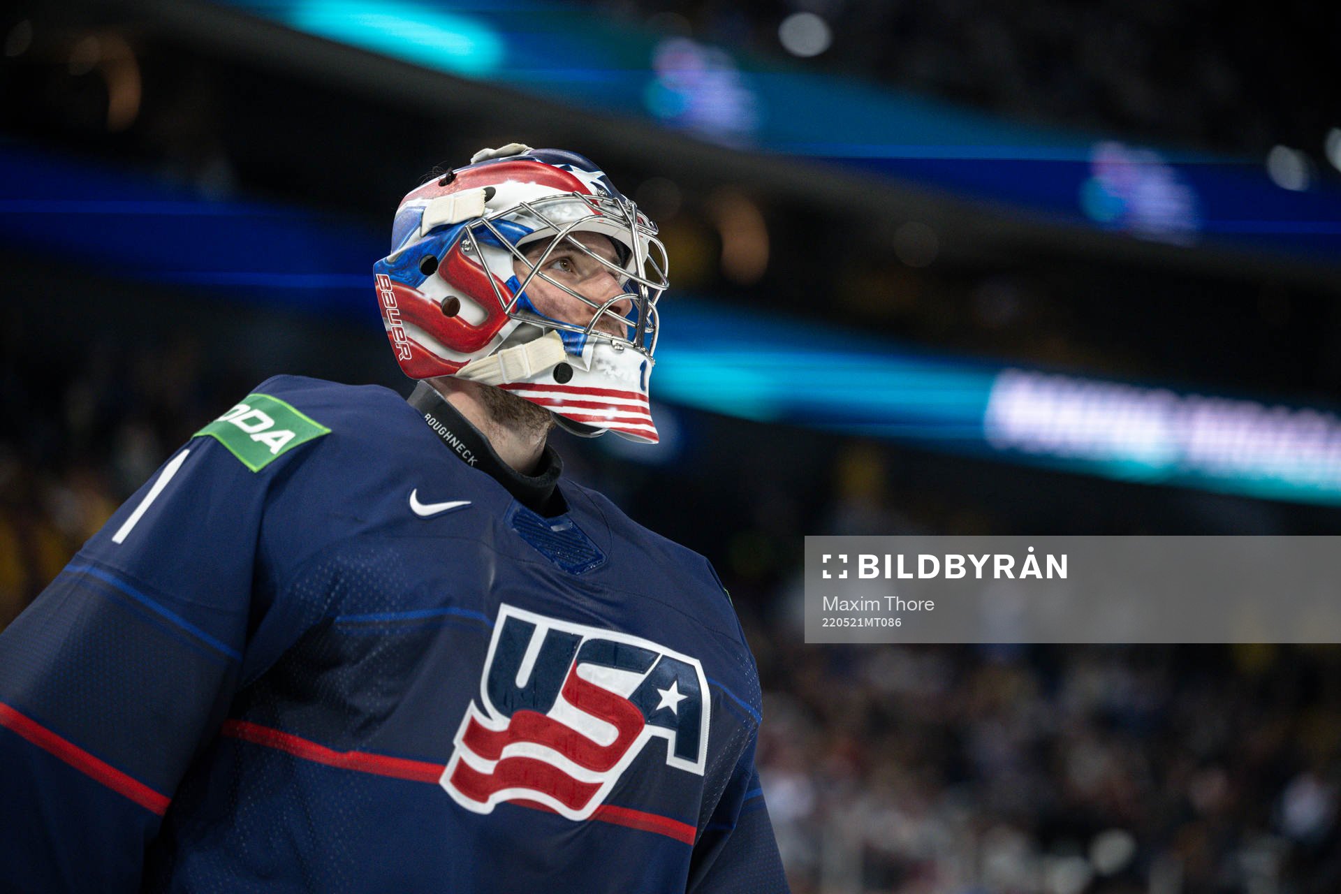 Goaltender Jeremy Swayman of USA