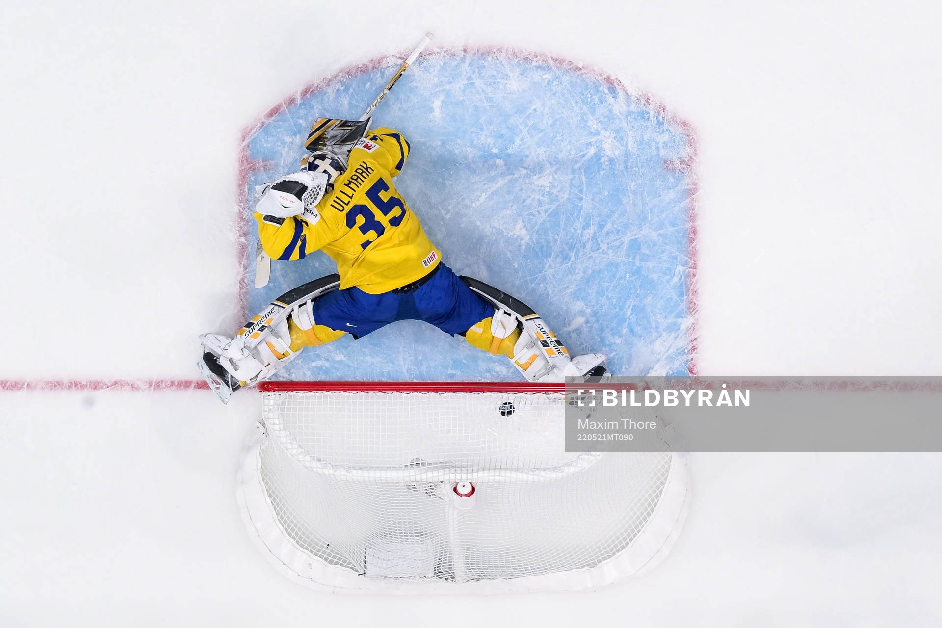 Goaltender Linus Ullmark of Sweden looks dejected