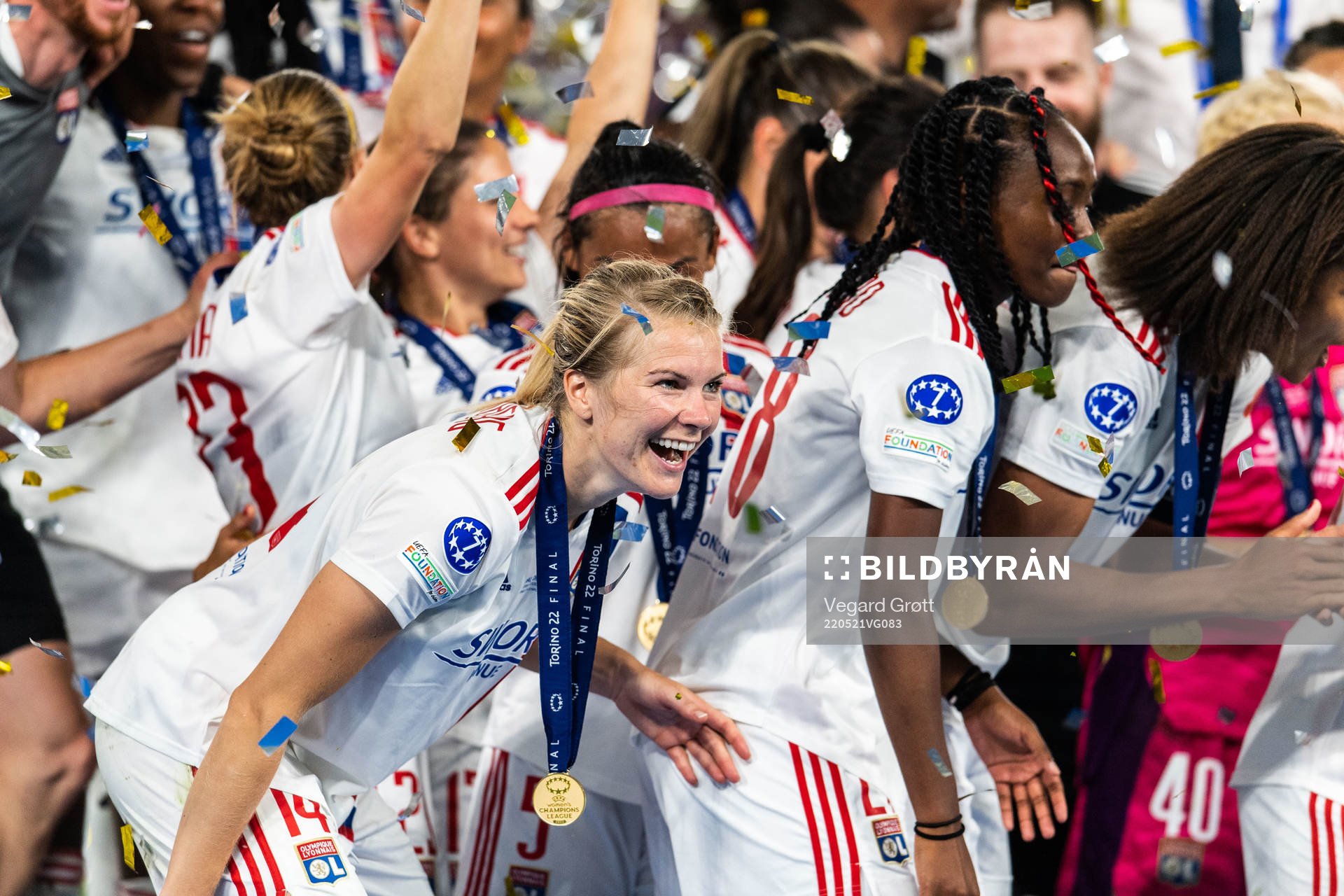Ada Hegerberg of Lyon celebrates winning the UEFA Women's