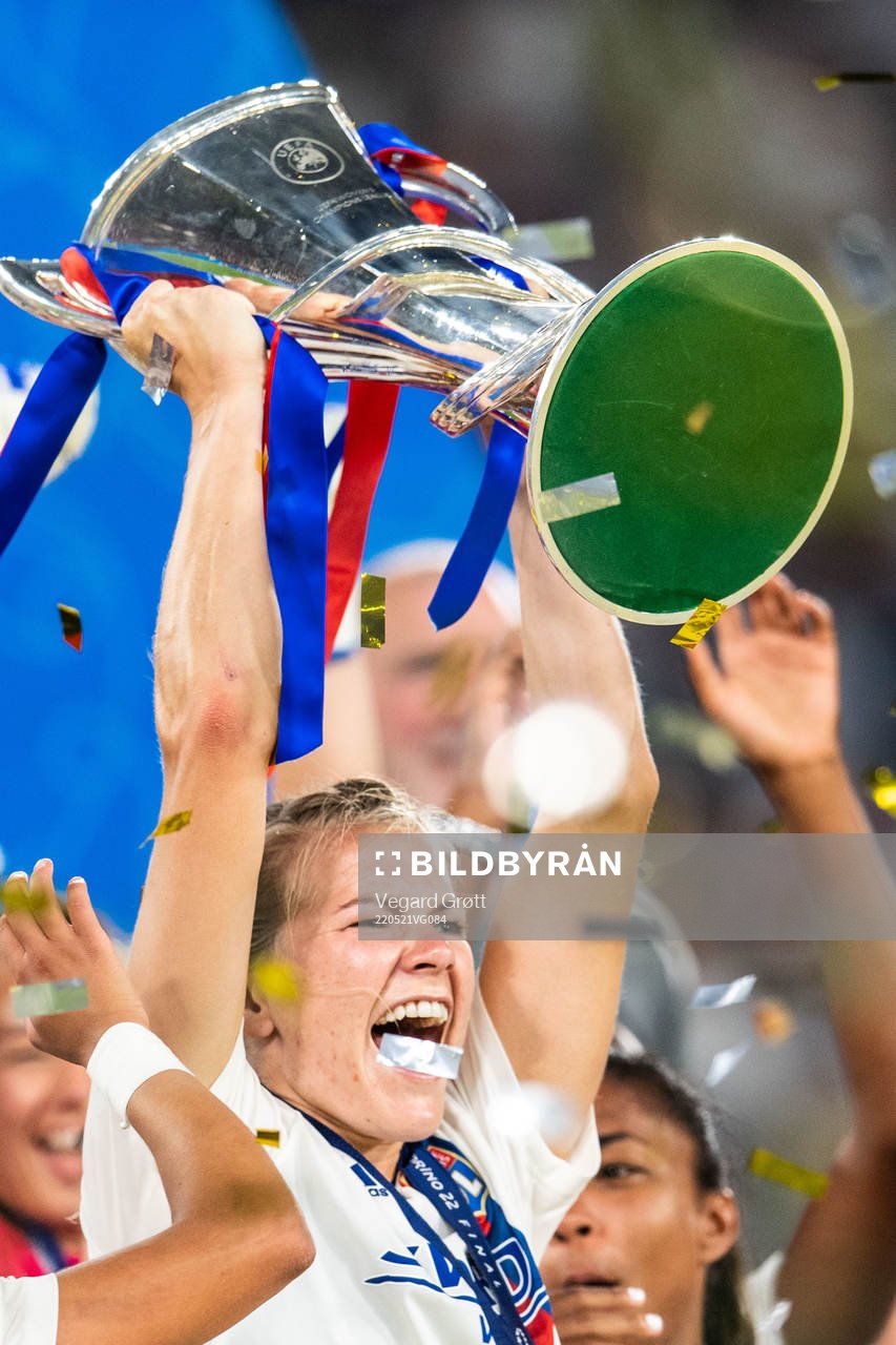 Ada Hegerberg of Lyon celebrates winning the UEFA Women's