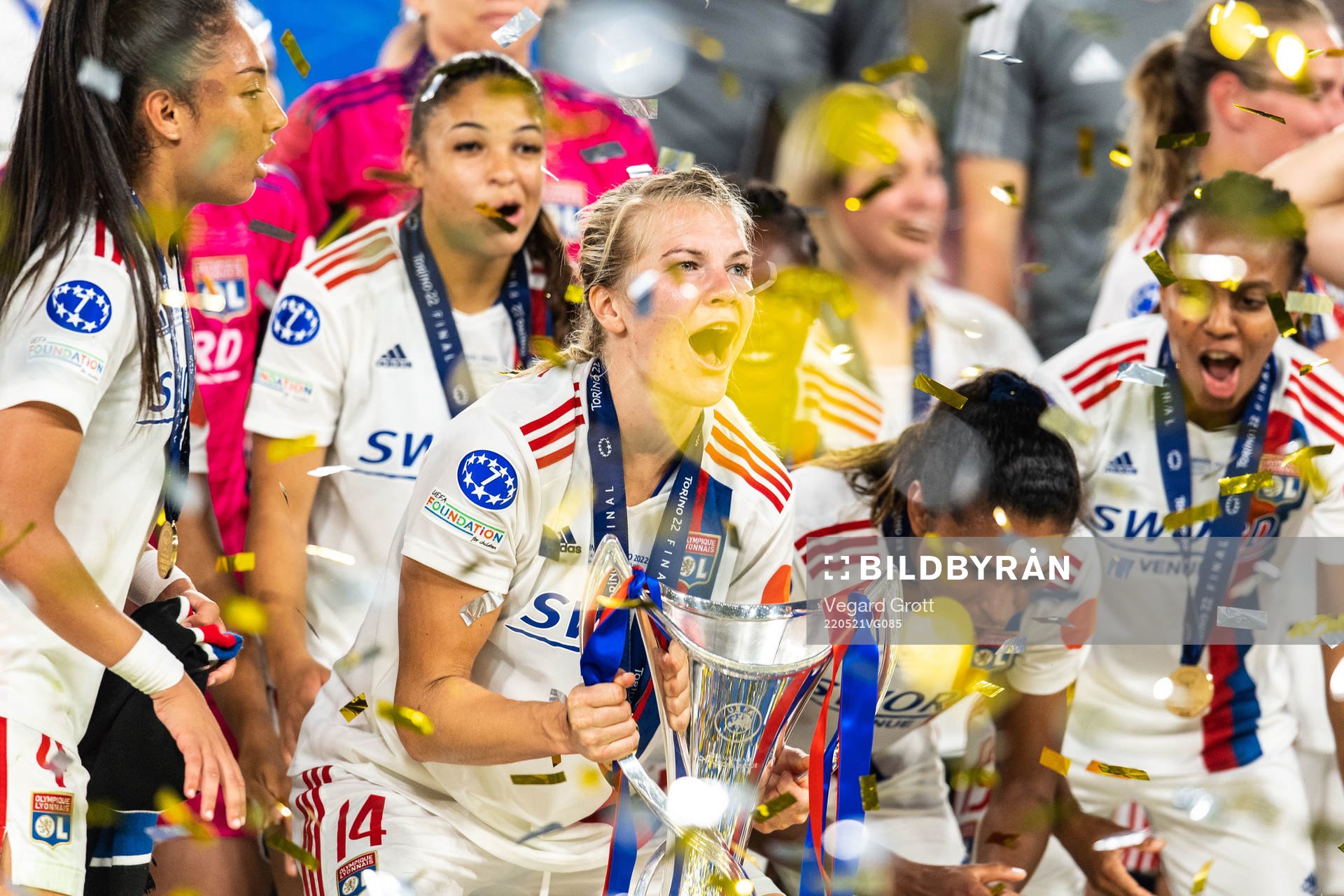 Ada Hegerberg of Lyon celebrates winning the UEFA Women's