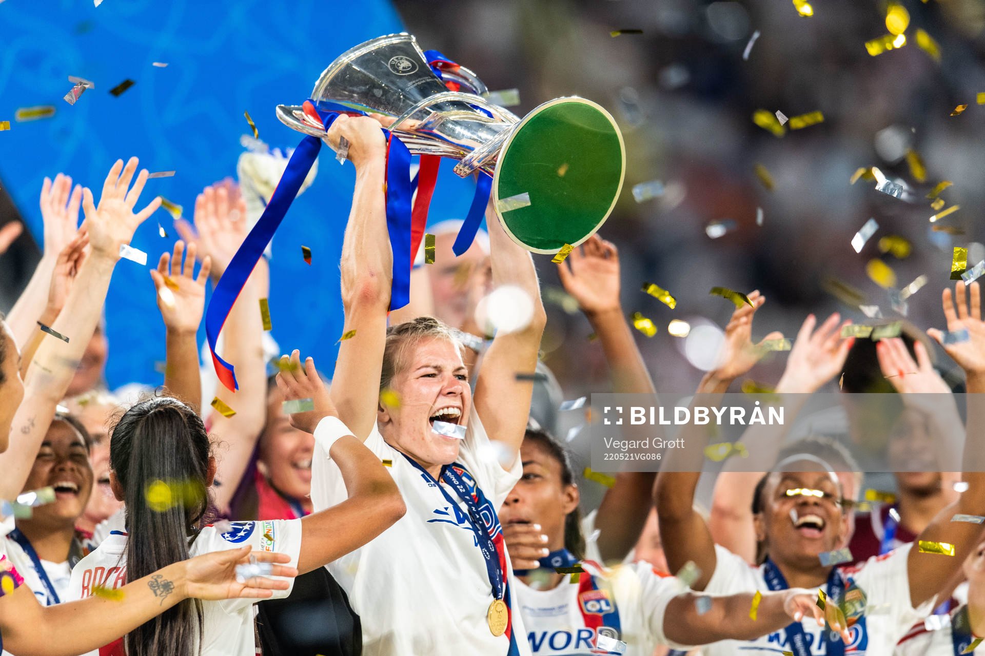 Ada Hegerberg of Lyon celebrates winning the UEFA Women's