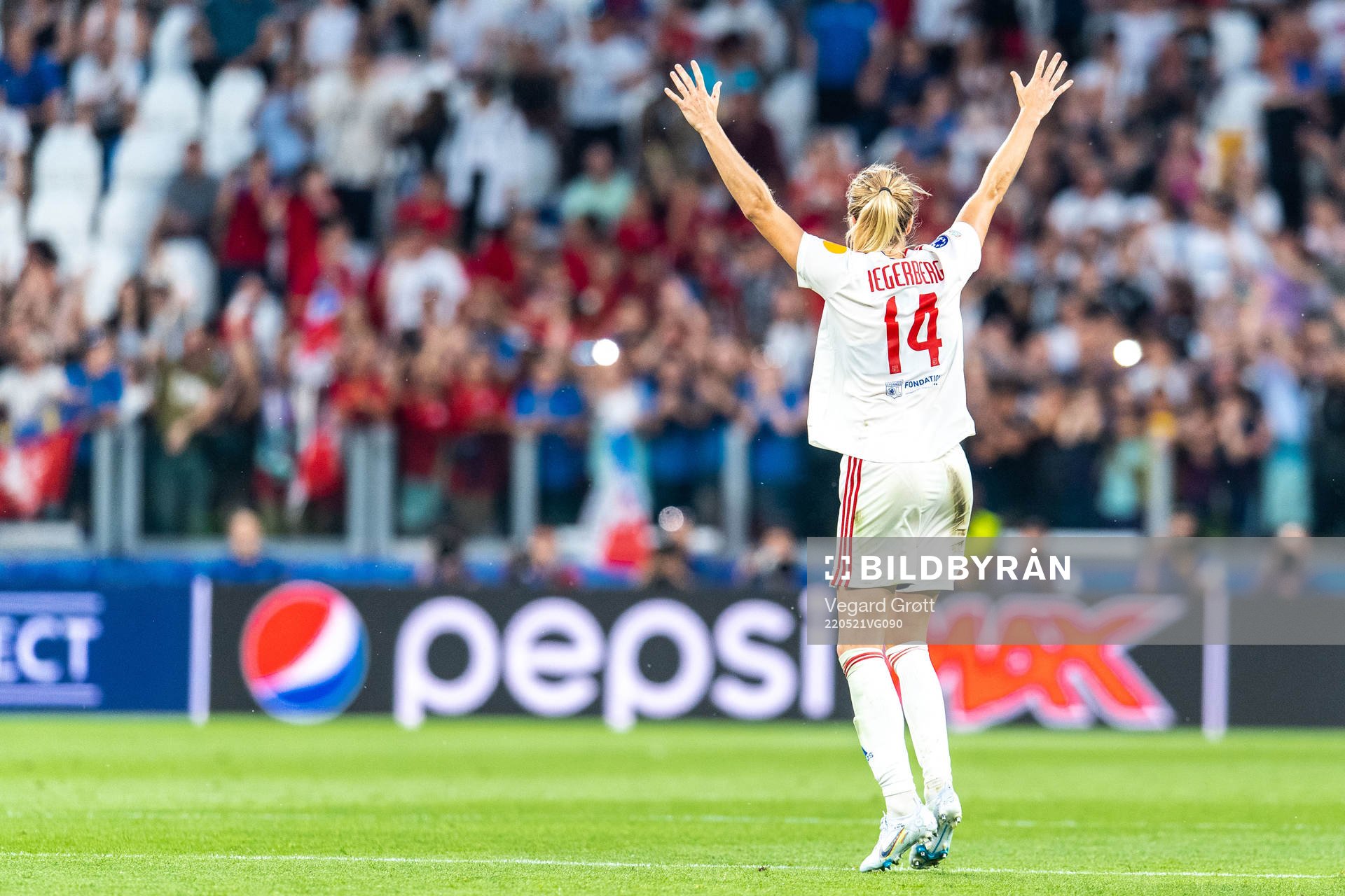 Ada Hegerberg of Lyon celebrates winning the UEFA Women's