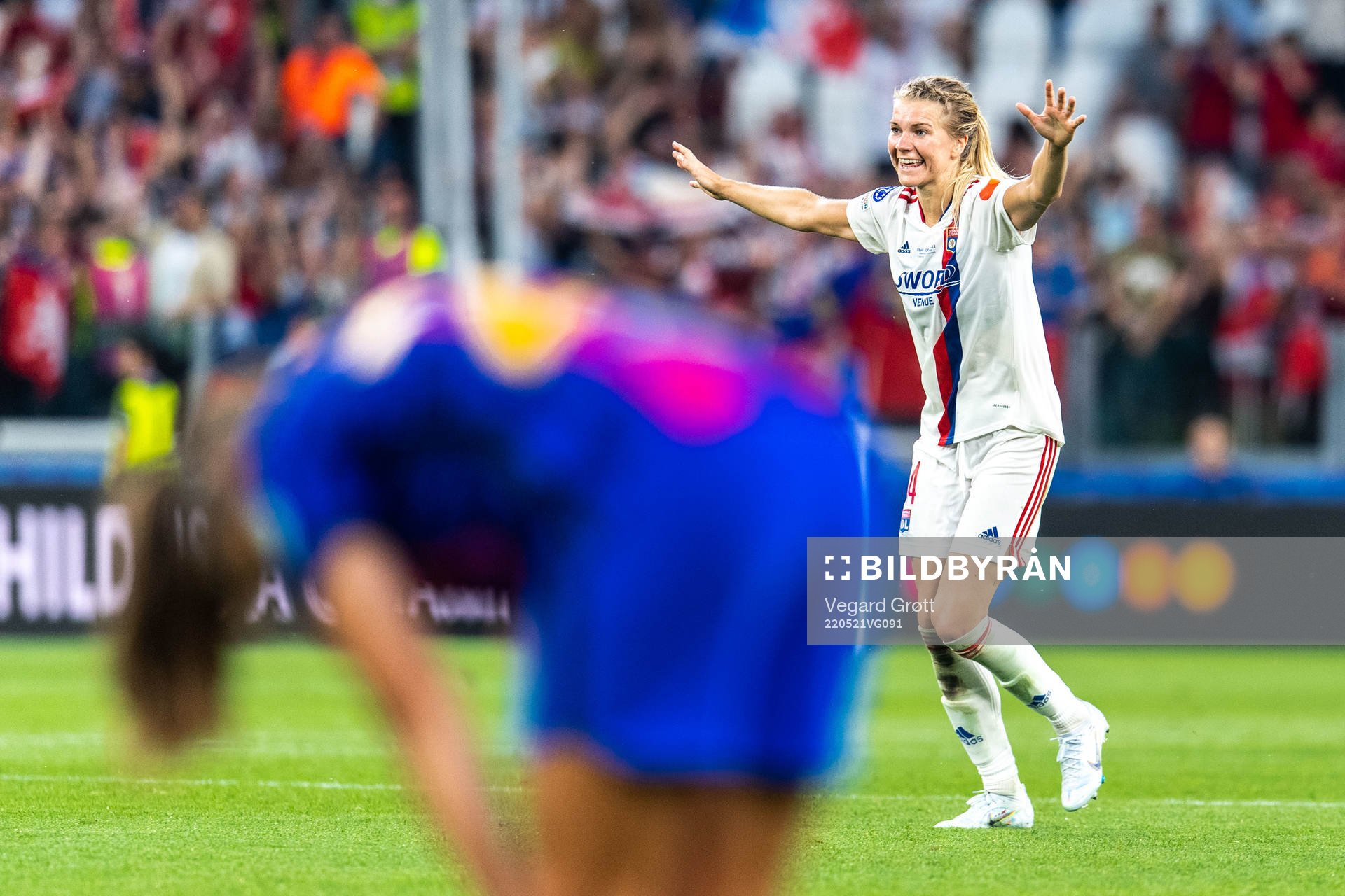 Ada Hegerberg of Lyon celebrates winning the UEFA Women's