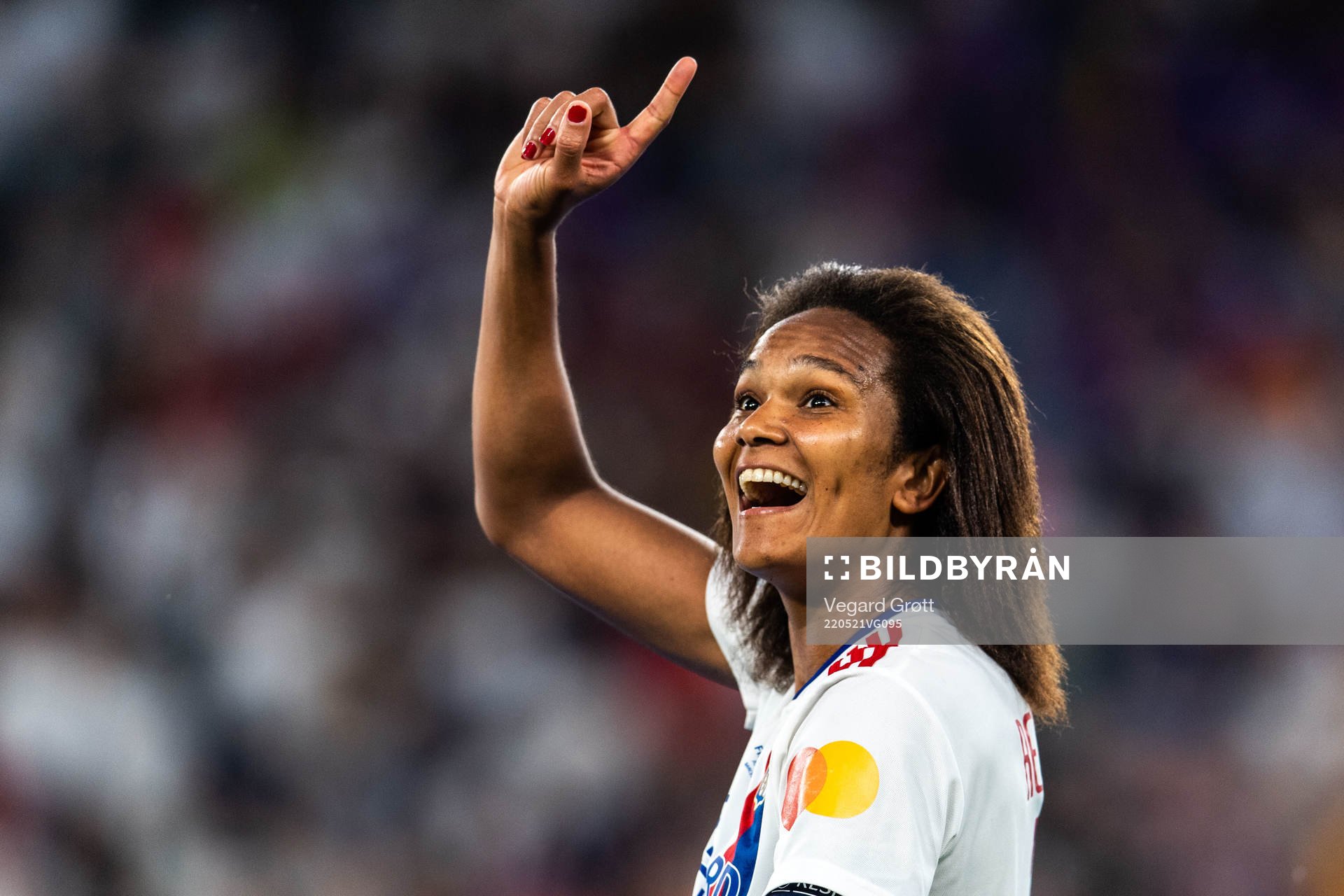 Wendie Renard of Lyon celebrates winning the UEFA Women's Champions League final match between Barcelona and Lyon on May 21, 2022 in Turin. 