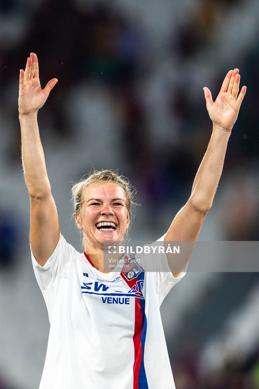 Ada Hegerberg of Lyon celebrates winning the UEFA Women's