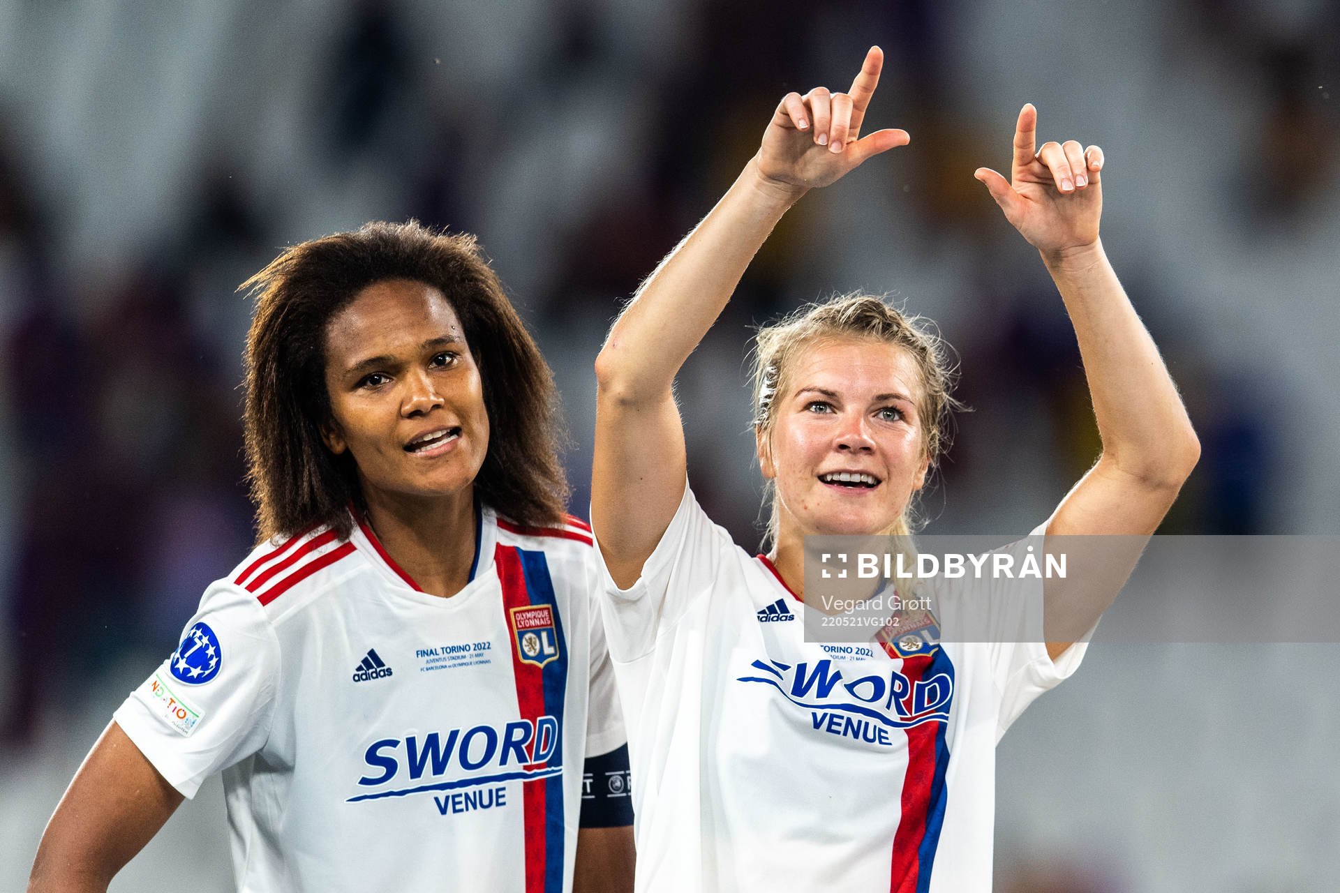 Wendie Renard and Ada Hegerberg of Lyon celebrates winning