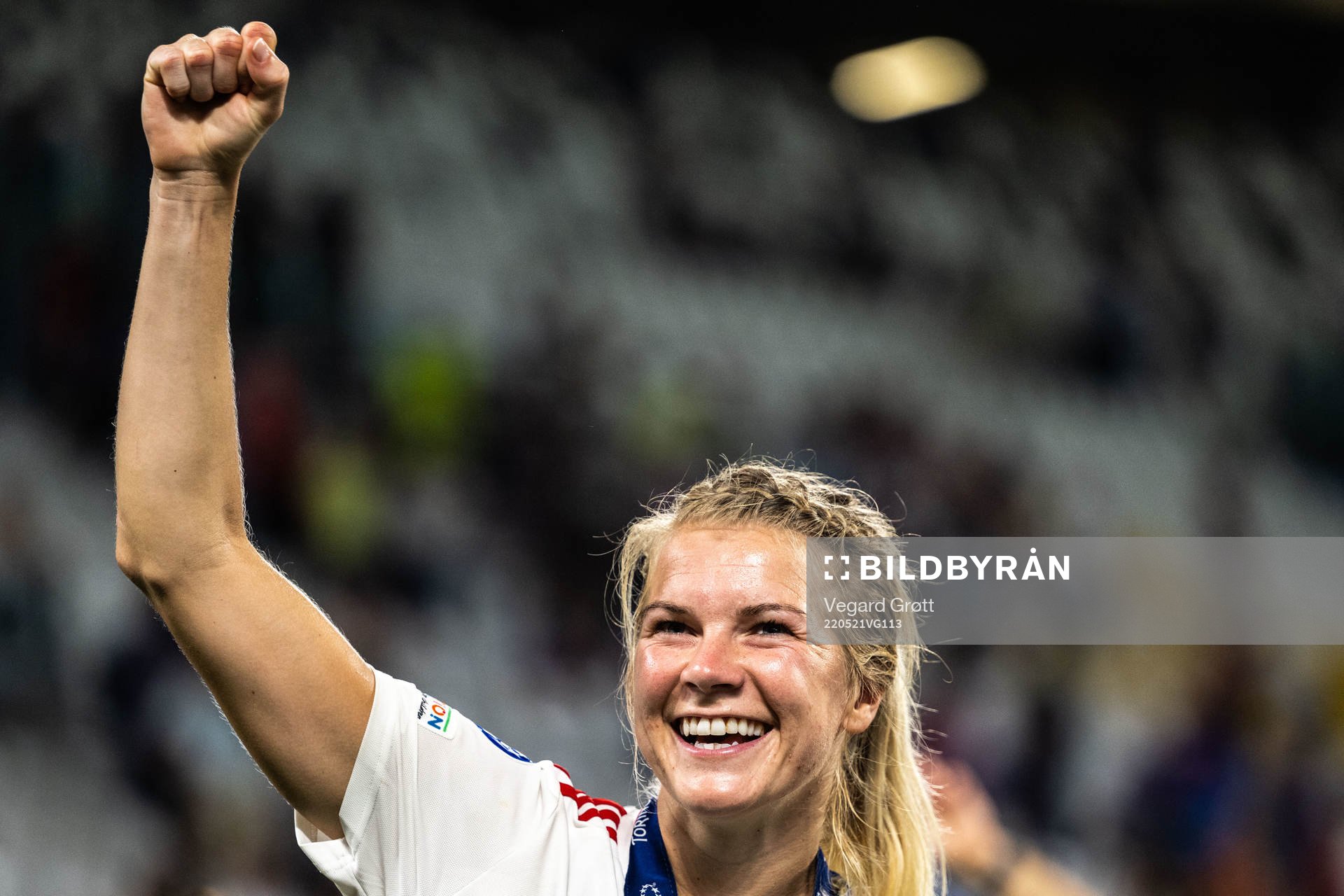 Ada Hegerberg of Lyon celebrates winning the UEFA Women's